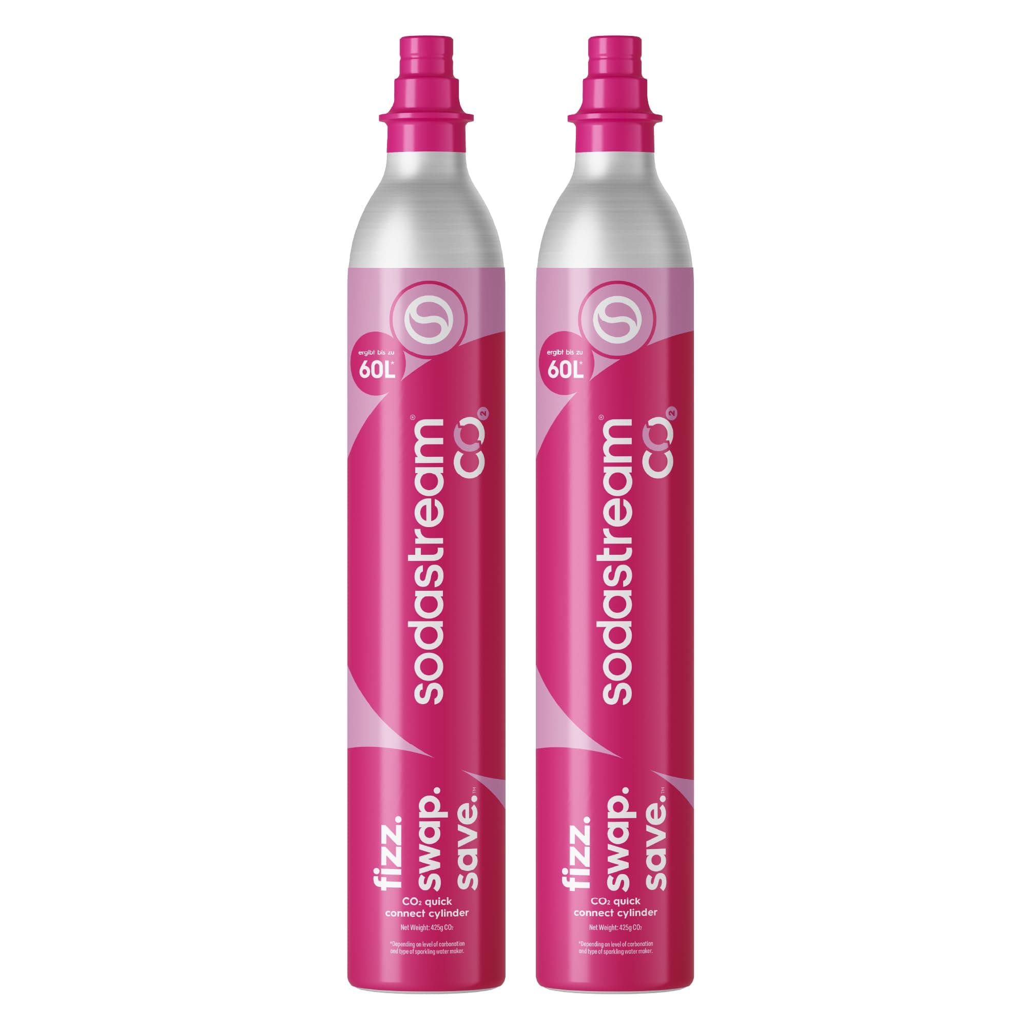 SodaStream Quick Connect CO2-Zylinder, 2er-Pack Reservezylinder | Reservezylinder für bis zu 120L Sprudelwasser, Pink, kompatibel mit TERRA, DUO, E-DUO, ART, GAIA, CRYSTAL 3.0 und ENSO