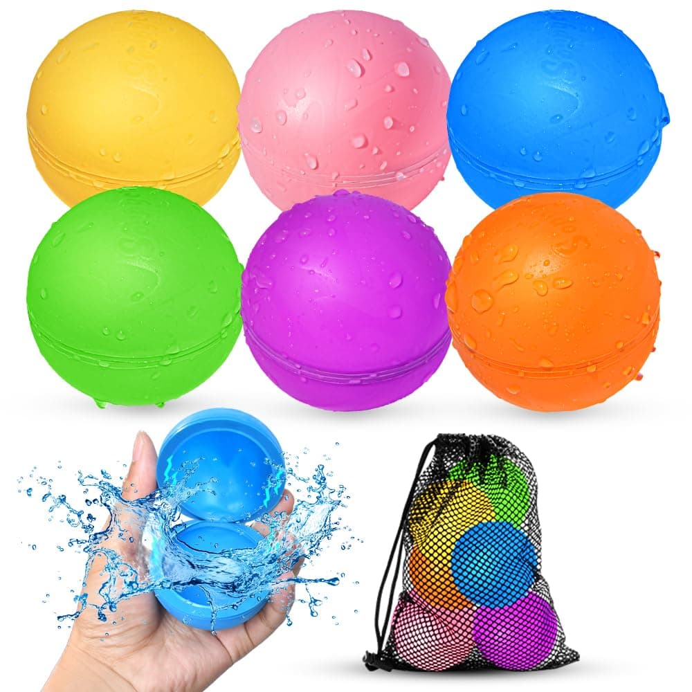Wasserbomben Wiederverwendbar,Silikon Wasserbomben Selbstschließend magnetische Spritzbälle,Sommer Wasserspielzeug für Kinder im Alter von 3-12 Jahren für Spaß,Pure Farbe(6 Stück).