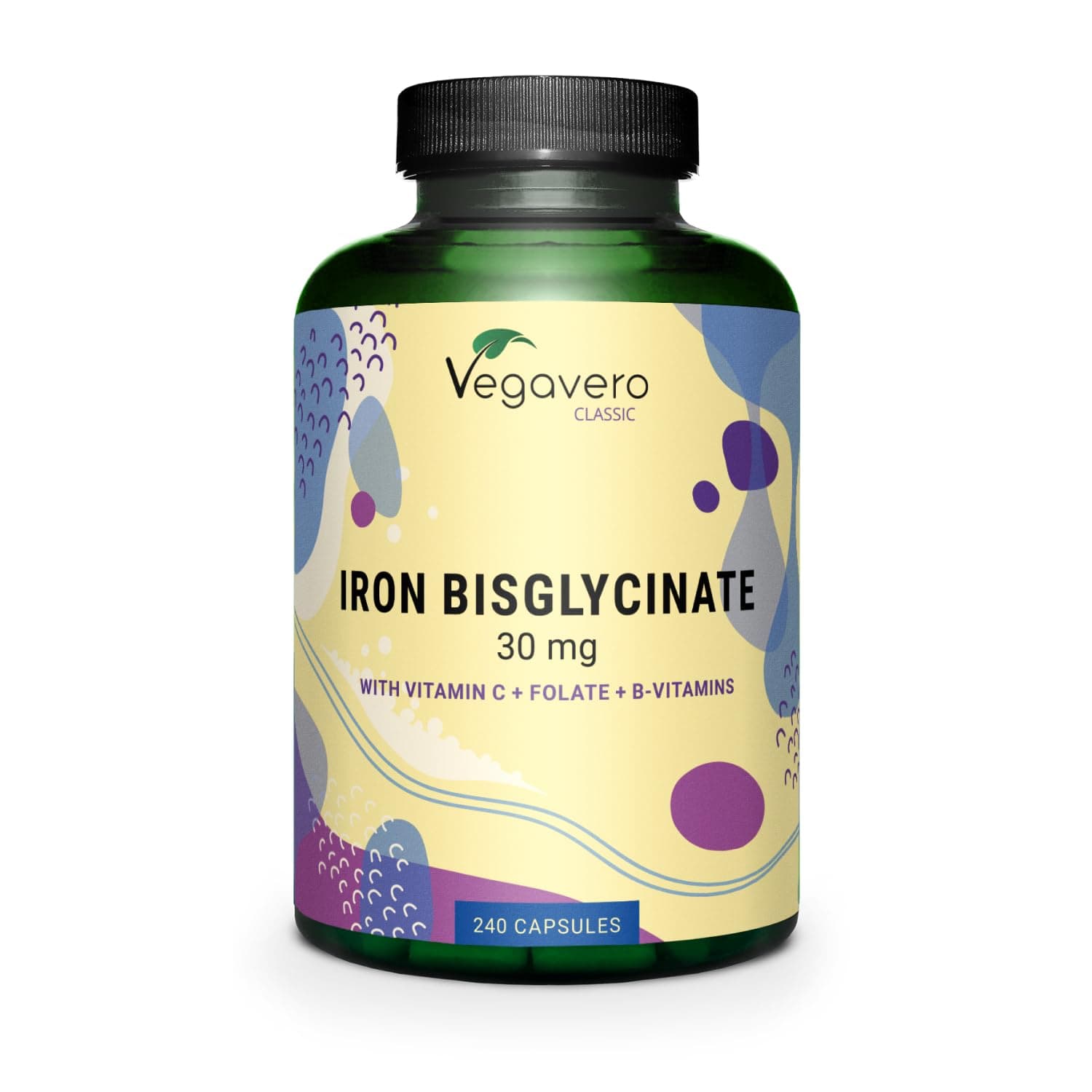 Integratore FERRO 30mg | con Vitamina C, Acido Folico, B12, B2, B6 | 240 capsule | Anemia, Mestruazioni, Stanchezza, Difese Immunitarie | Senza Additivi | Vegan | Vegavero®