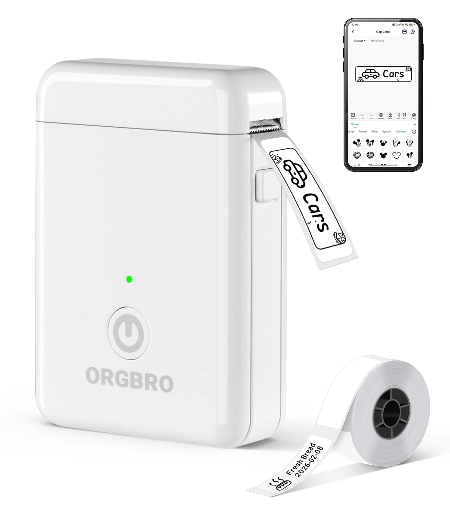 ORGBRO X1 Etichettatrice Termica Portatile Bluetooth - Mini Stampante per Etichette Adesive Senza Inchiostro/Cartucce con 1 Rotolo Incluso, Compatibile con iOS/Android per Casa, Ufficio (Bianco)