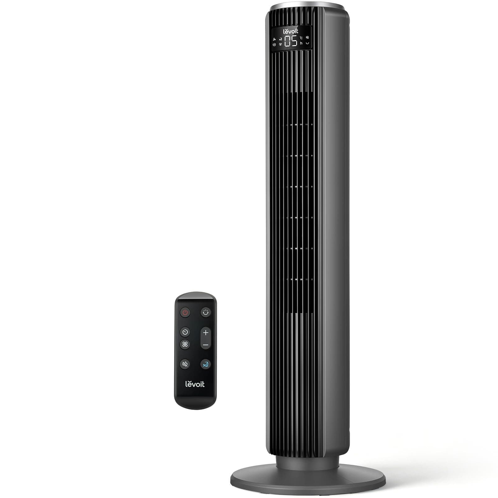 LEVOIT Ventilador de Torre con Mando a Distancia, Ventilador Silencioso 23dB y 39W, Oscilación 90° con 7m/s, 4 Modos 5 Velocidades, 12H Temporizador, Fácil de Montar para Dormitorio