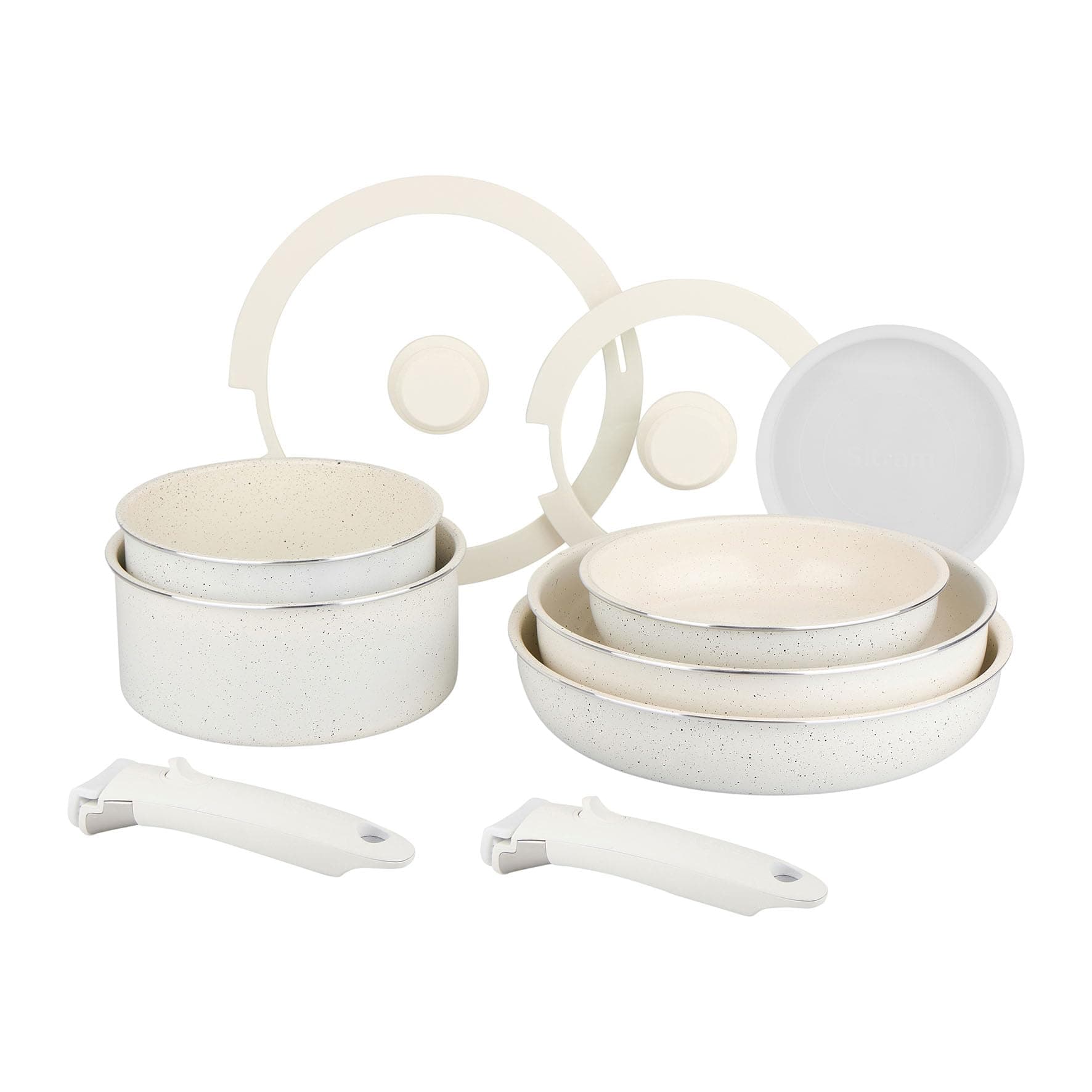 Sitram 716977 Batterie de cuisine 10 pcs en aluminium blanc – Revêtement céramique sain sans PFAS – 2 poêles Ø20/28, 2 casseroles Ø18/20, 1 sauteuse Ø26 + 3 couvercles – Tous feux dont induction