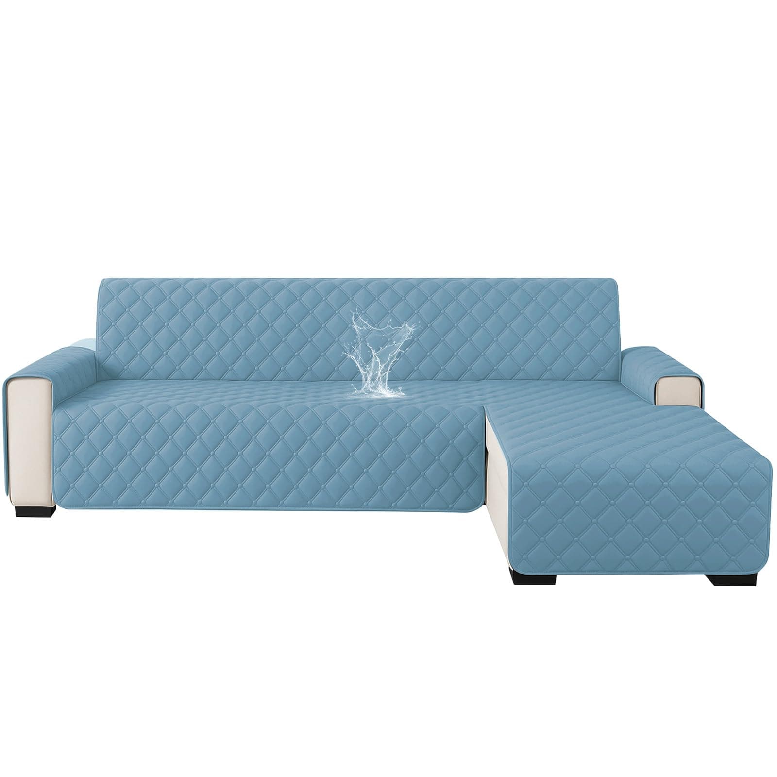 Ystyle Impermeabile Copridivano 2 Posti Con Penisola (L 210 CM), Copridivano Angolare Destra/Sinistra Universale Reversibile, Antigraffio, Antiscivolo, Antimacchia, Facile Lavare, Blu Acqua