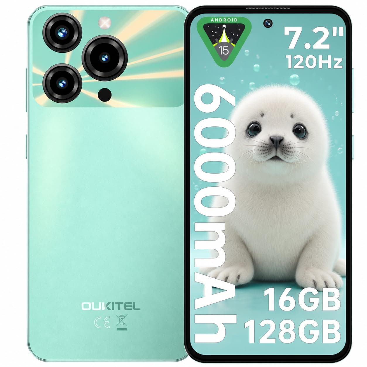 OUKITEL C69 Smartphone - 7,2 Pollici 120Hz, Batteria 6000mAh Cellulare in offerta, fino a 16GB RAM+128GB ROM/1TB, Fotocamera 64MP, Android 15 Octa-Core, Dual SIM 4G Telefono