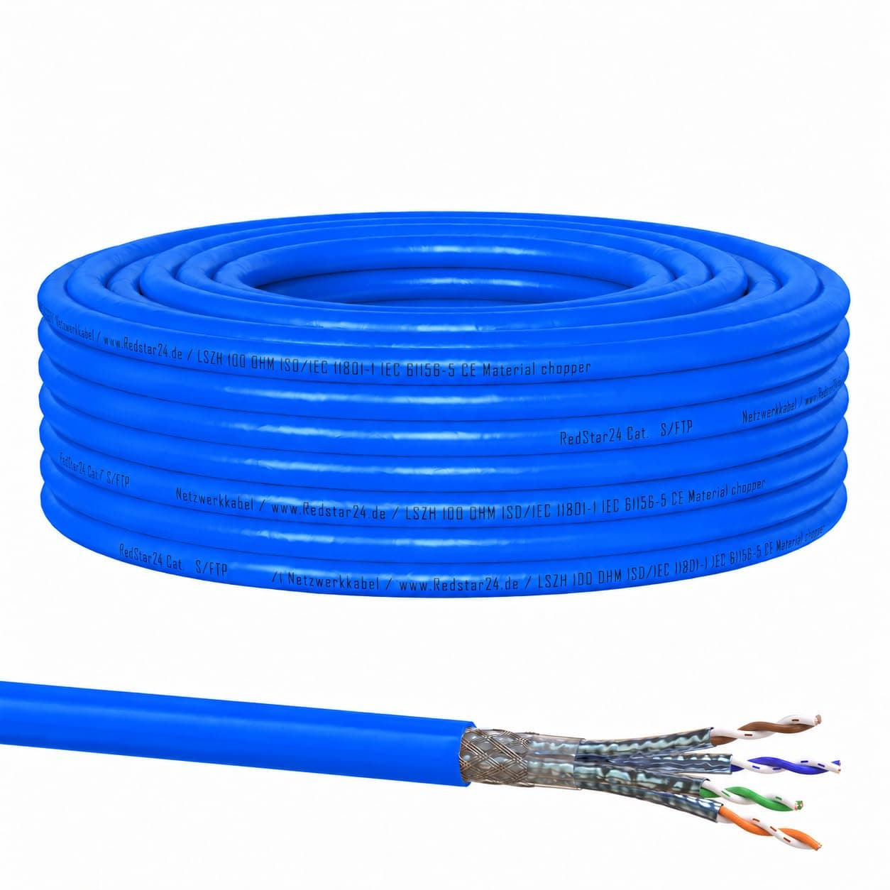 RedStar24 CAT 8 Cavo di rete 20m - Cavo Ethernet CAT8 Schermato - Cavo dati Cat 8.1 LAN Gigabit S/FTP, PIMF, PoE, 40Gbit/s, senza alogenuri, cavo di installazione in rame - 20 metri