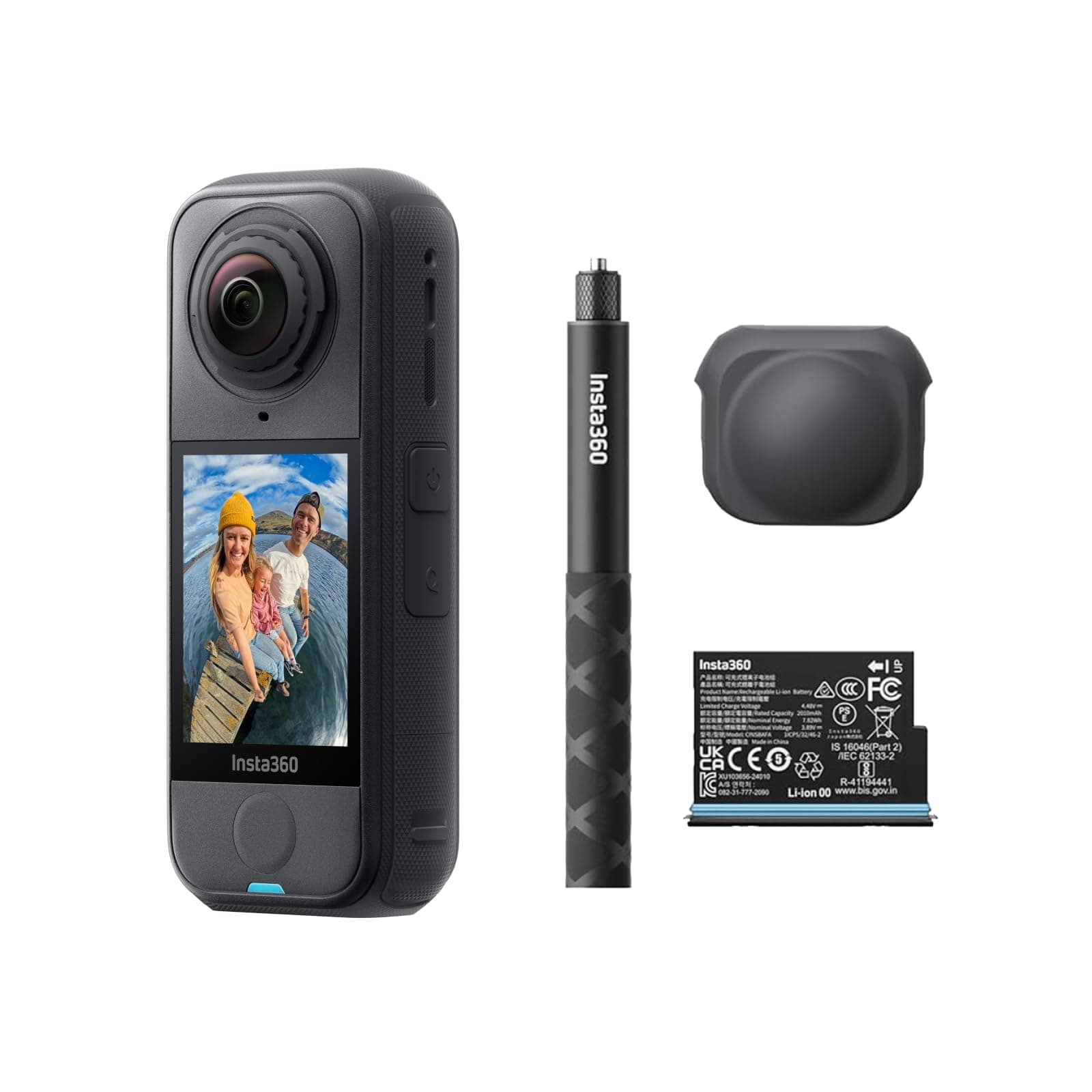 Insta360 X4 Air, Videocamera 8K 360 leggera 165g, Selfie stick Invisibile, lenti sostituibili, cover antivento integrata, prima registri poi inquadri, Pack Starter