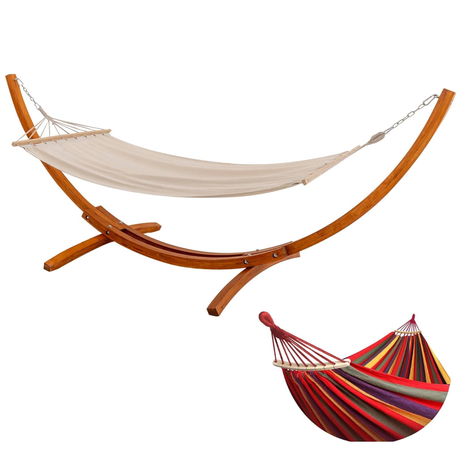BELONID Hamac avec Support en Bois, 2 Hamacs Inclus, Supporte 200 kg, 320×120×120 cm, Ajustable en Hauteur, pour Jardi, Terrasse et Balcon (Rouge)