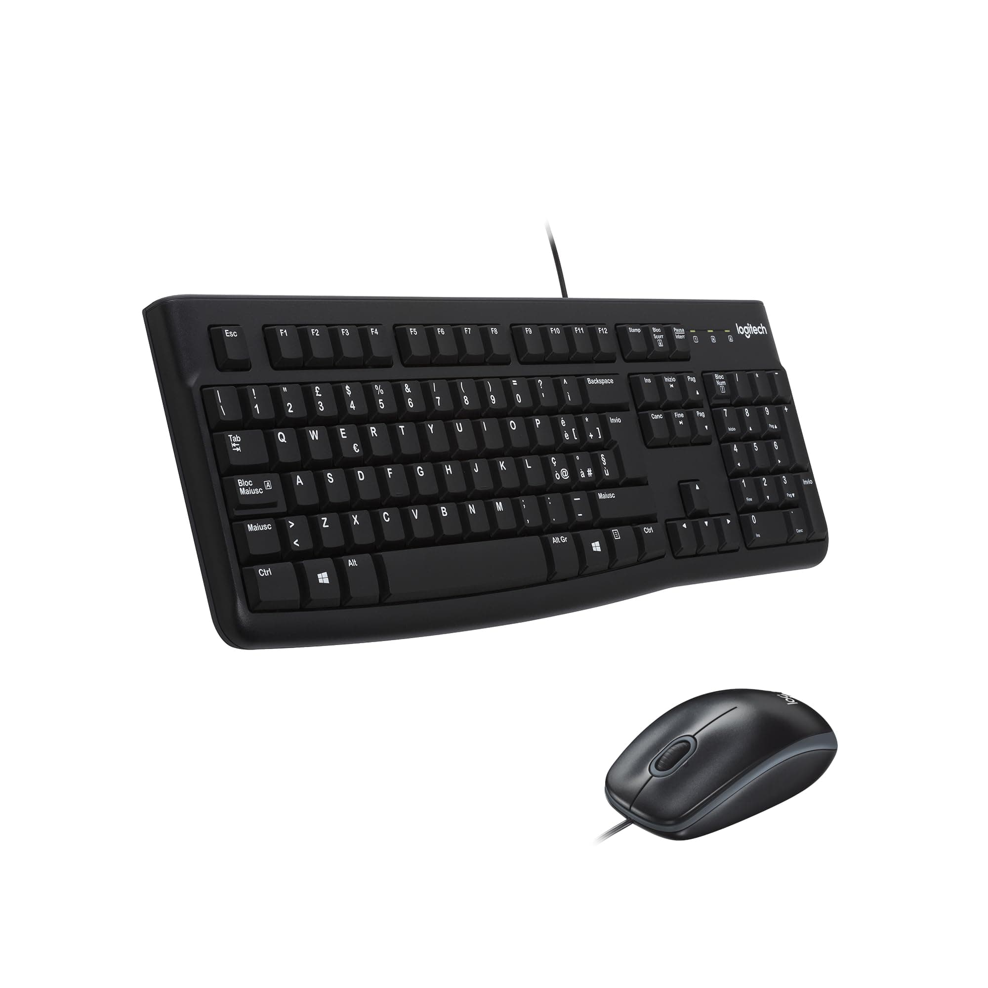 Logitech MK120 Combo Tastiera e Mouse con Filo per Windows - ITA QWERTY | Mouse Ottico Cablato, tastiera dimensioni standard, USB Plug-and-Play, PC/Laptop - Nero
