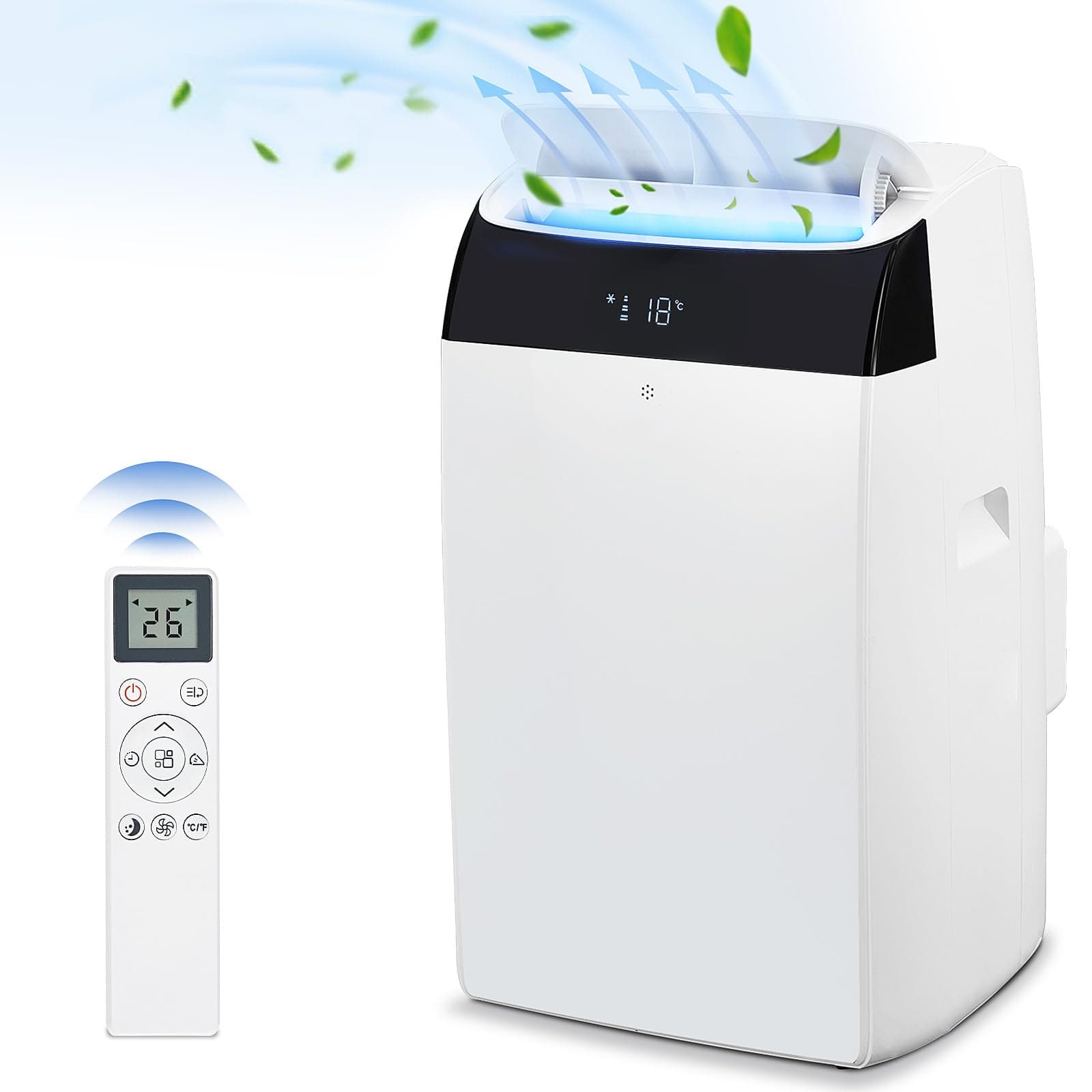 Leise Mobiles Klimagerät, 12000 BTU, Kühlung, Belüftung, Entfeuchtung, 41-51 m², 24-Stunden-Timer, mit Digitalanzeige und Fernbedienung, Energieeffizienzklasse A