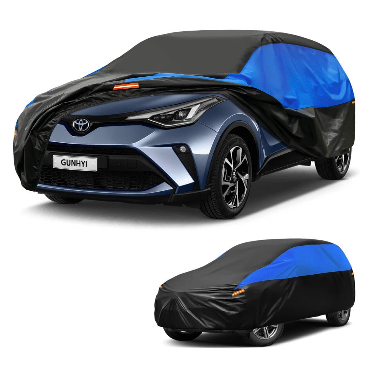 Funda Impermeable y Transpirable Gunhyi para Coche, Lona para Toyota C-HR, Funda Negra y Azul para Coche, Lona Completa para Garaje Que Protege de la Lluvia, el Sol y el Polvo.