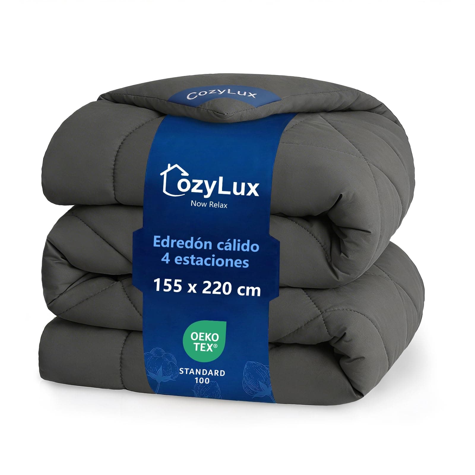 CozyLux Edredon Cama 90, Edredón 155x220 cm, Relleno Nordico 300 gr/m² 100% Microfibra, Oeko-Tex 100, con 4 Presillas en Las Esquinas, para 4 Estaciones, Cálido, Lavable a Máquina, 155×220, Gris