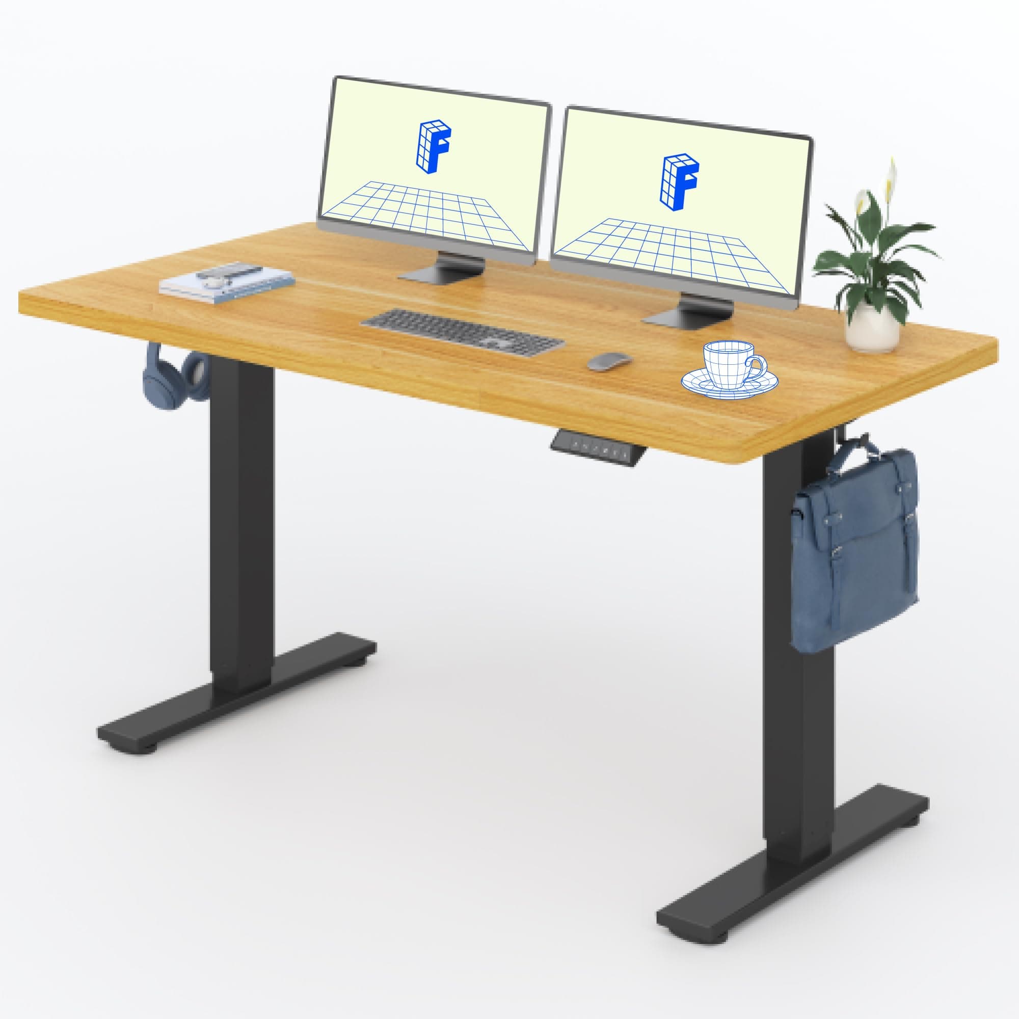 FLEXISPOT Höhenverstellbarer Schreibtisch 160×80cm, mit Haken und 25mm EINTEILIGER Tischplatte, ergonomischer Schreibtisch mit LED-Höhenanzeige und Memory-Funktion (Ahorn, Schwarz)