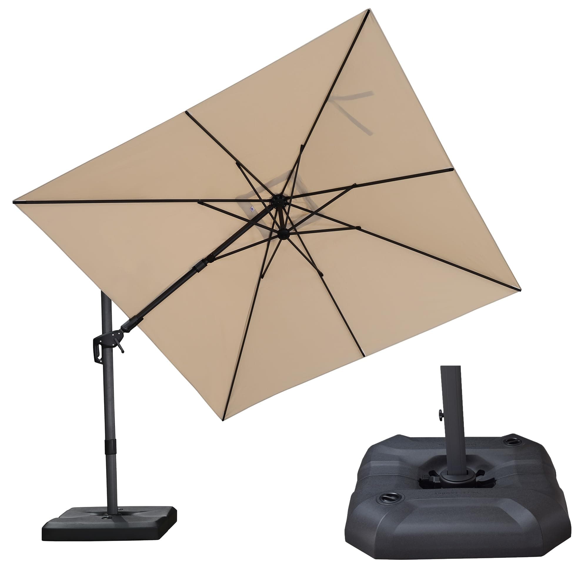 PURPLE LEAF Parasol Déporté 3 x 3 m avec Pied, Parasol de Jardin Extérieur Toile 240g/m² Protection UV avec Inclinable des Deux Côtés, Réglage sur 5 Positions et Rotation à 360°, Beige