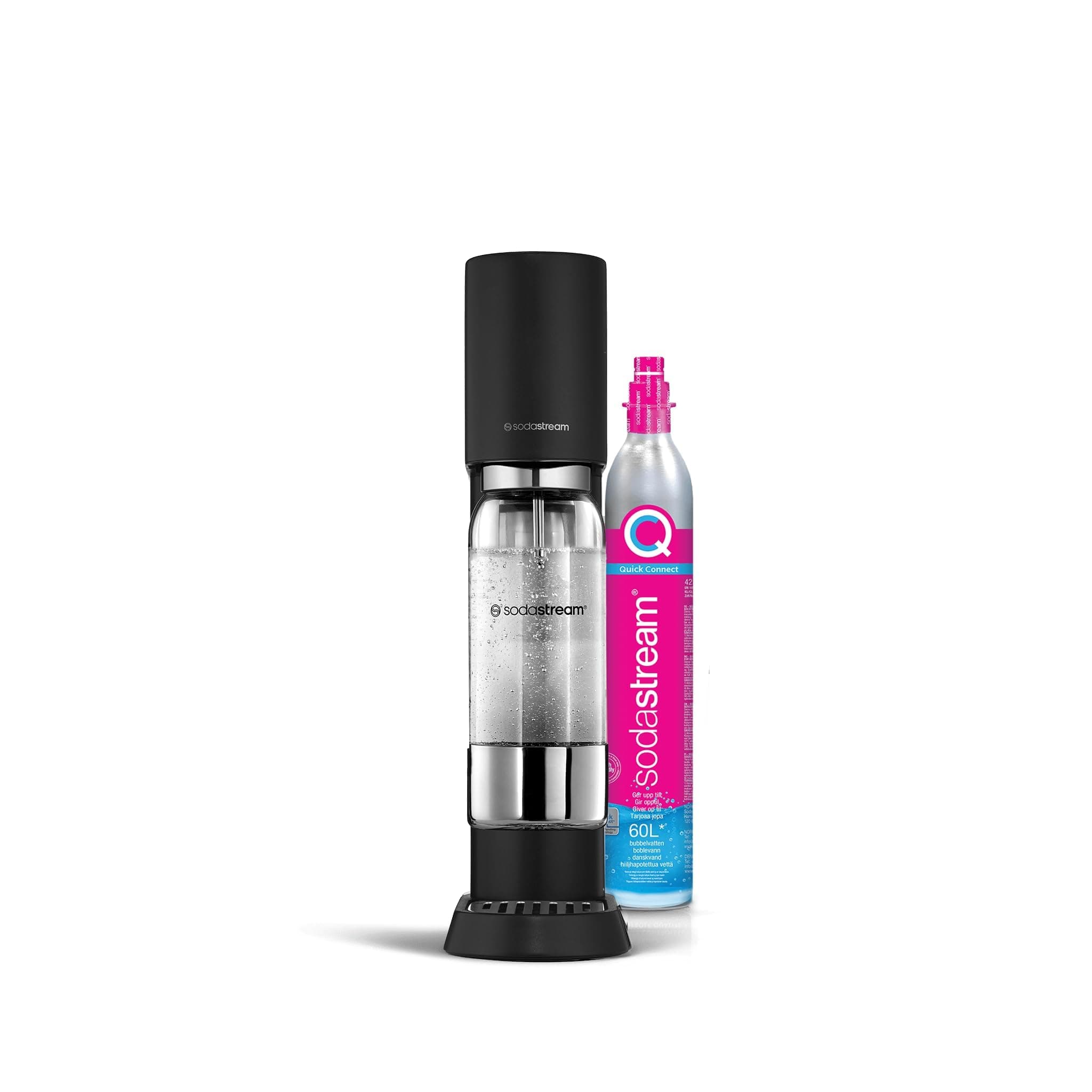 SodaStream - Enso: gasificador negro para preparar agua con gas. Incluye cilindro de CO₂, botella de 1 l apta para el lavavajillas y paño de limpieza.