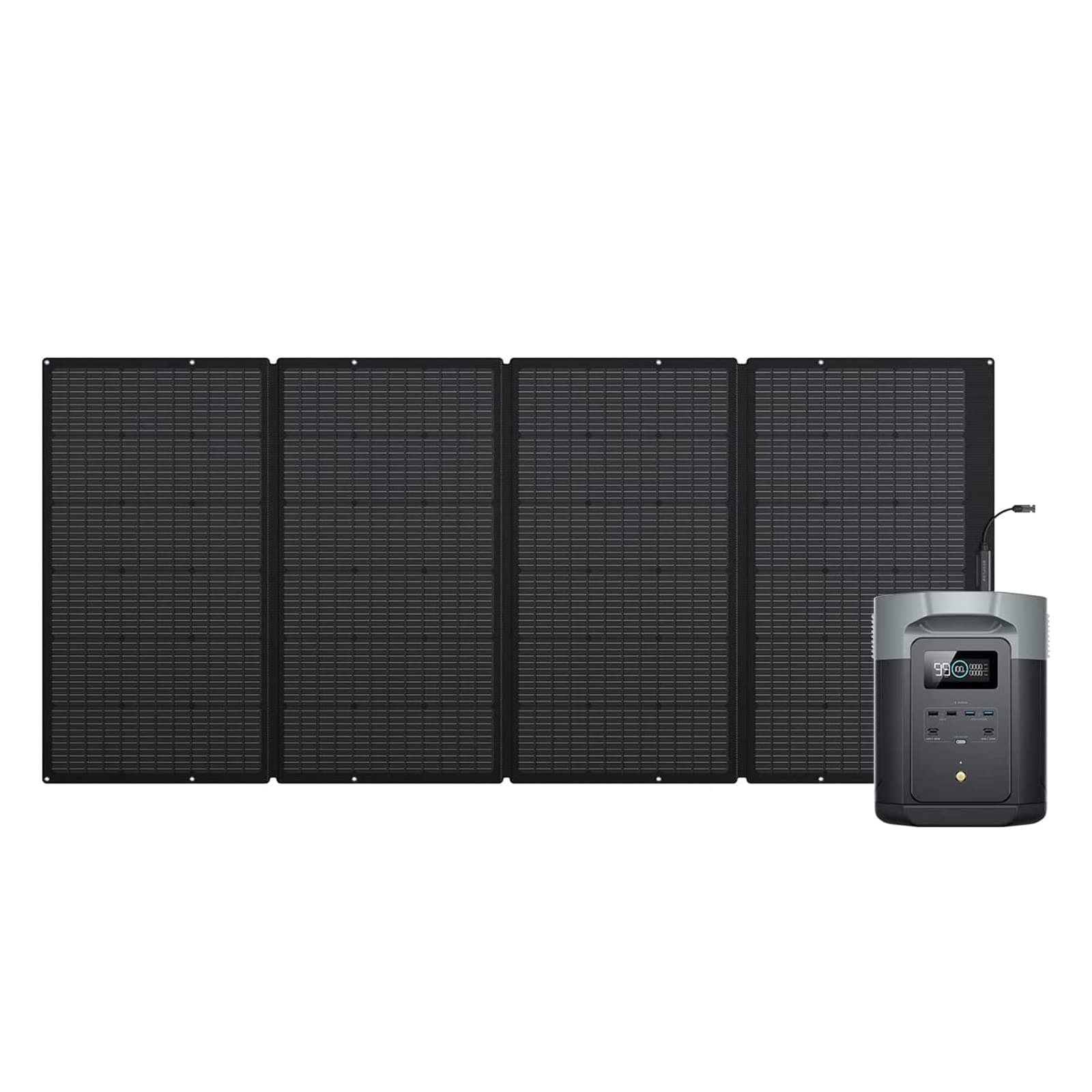 Generador solar EcoFlow DELTA 2 Max Capacidad 2048Wh Batería LFP Estación portátil y panel solar 400W Hasta 3100 W de salida CA Carga 0-80% en 53 min Exteriores, acampadas, autocaravana, balcones