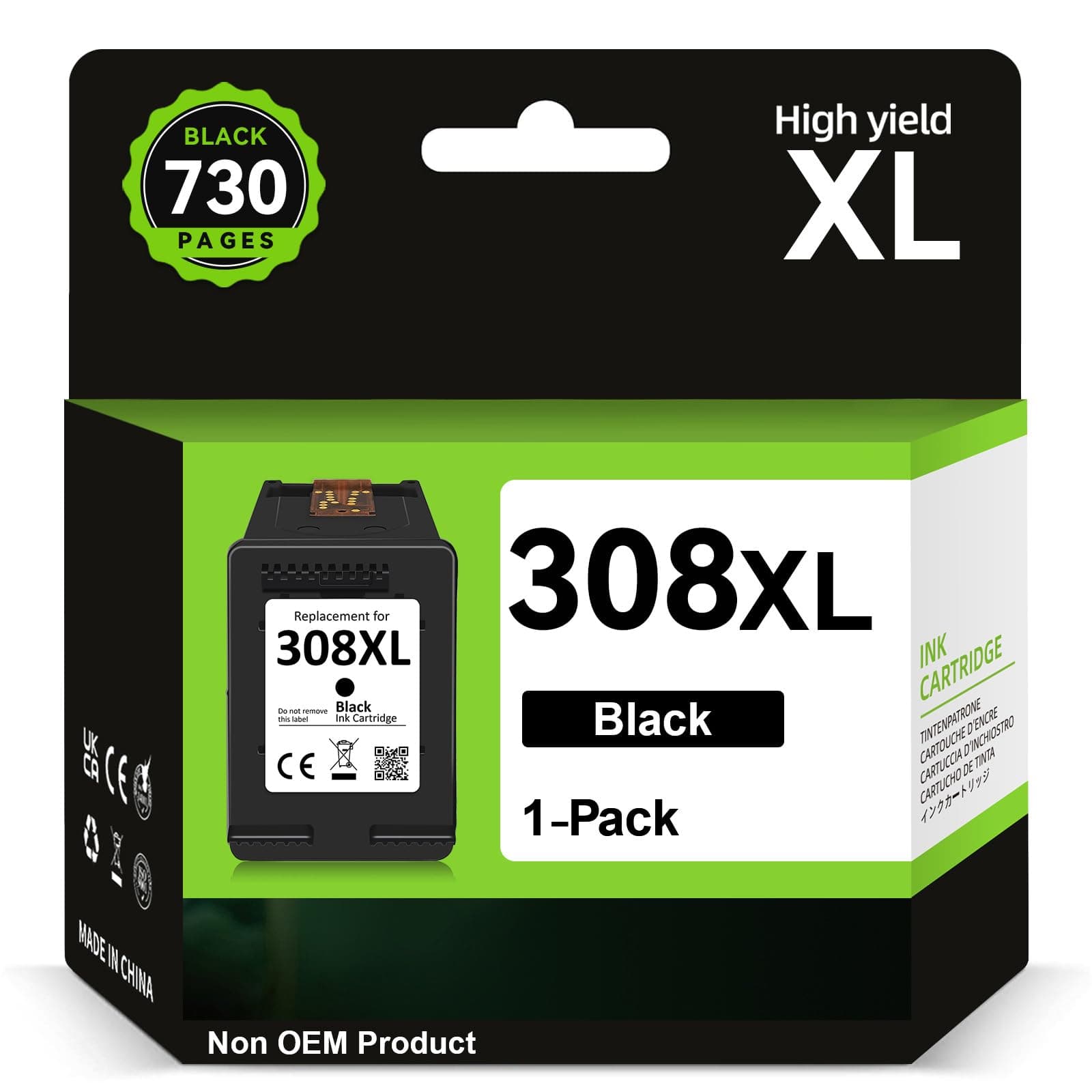 INKWELLZ Encre 308XL BK - 730+ Pages, Remplacement pour Cartouche HP 308 Originale Noir, pour HP Envy 6120e 6122e 6132e 6520e 6530e 6532e 6152e 6558e 6110e 6130e DeskJet 2910 2920 2921 2922
