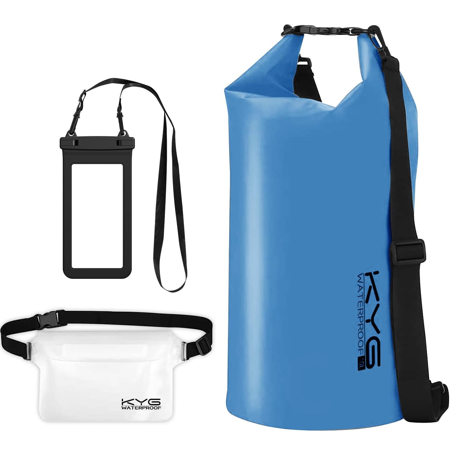 KYG Borsa Impermeabile a Tracolla Regolabile Dry Bag 5L/10L/20L Kit 3 in 1 Marsupio impermeabile, custodia per cellulare Waterproof Zaino Per Nuoto Trekking Surf Rafting Campeggio