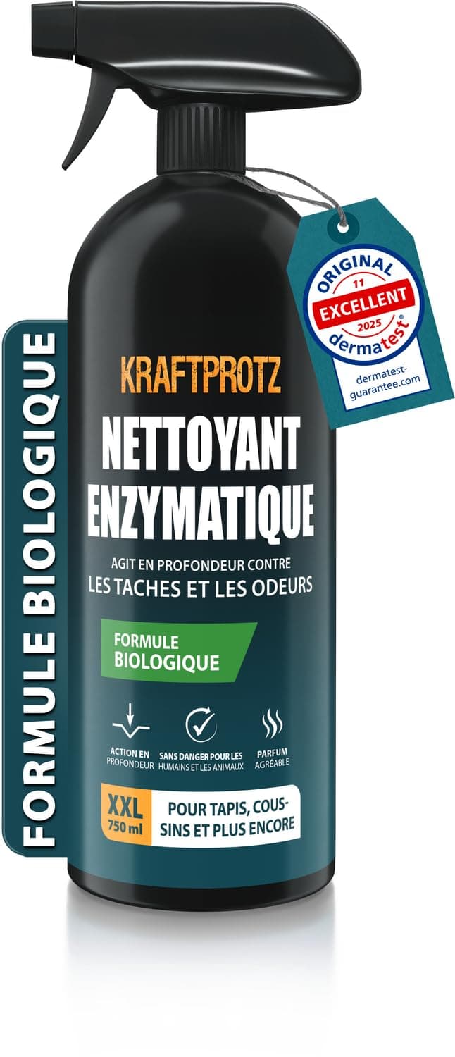 Nettoyant enzymatique 750 ml – KRAFTPROTZ pour taches & odeurs – action en profondeur, doux pour surfaces – idéal tapis, textiles, coussins, matelas, voiture & maison