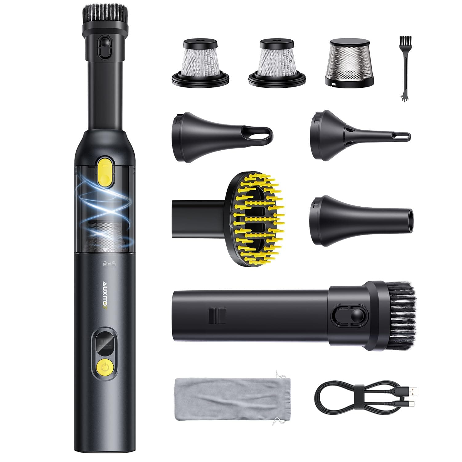 AUXITO Aspirador Coche,Potente 24000pa,4 En 1 Aspiradora de Mano sin Cable con Herramienta para Mascotas,Portátil y Ligero,Recargable por USB,Mini Aspiradora para Coche,Pelo De Mascotas,Hogar,Oficina