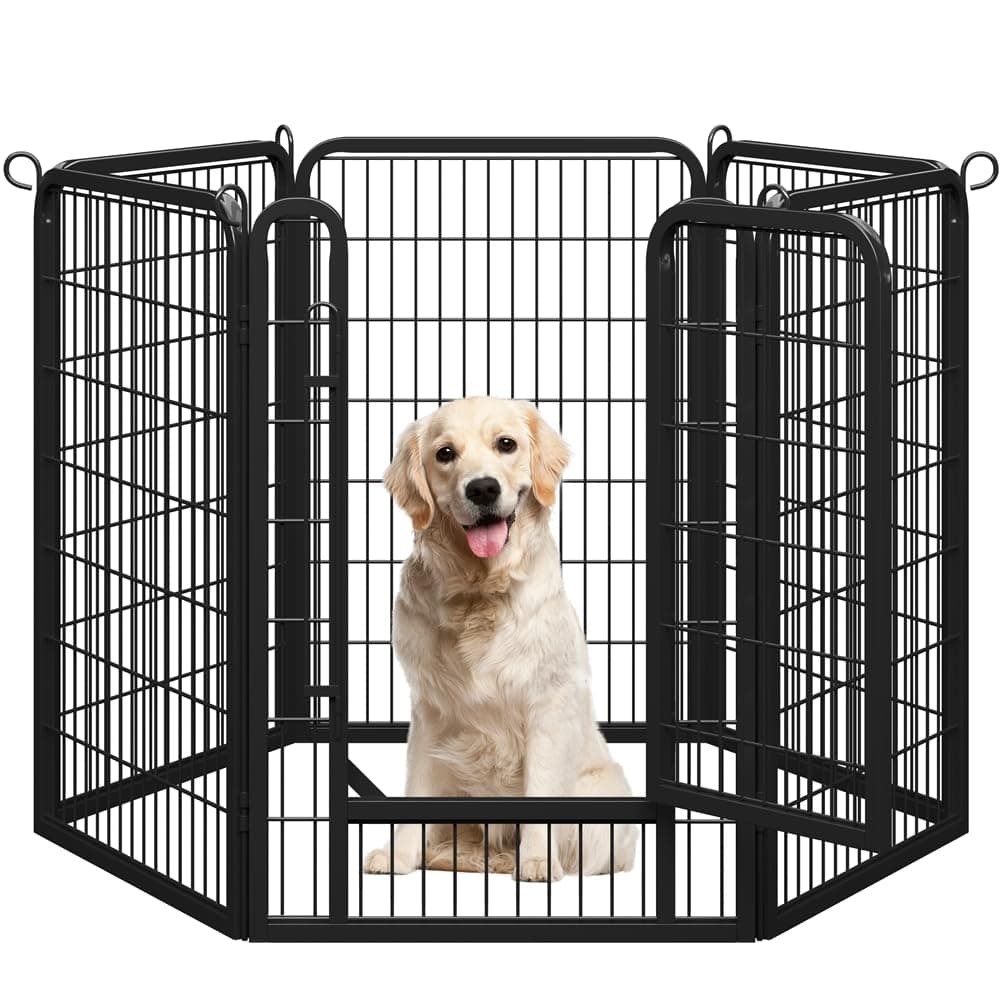 Yaheetech Recinto per Cani Grande 6 Pannelli 68 x 100 cm Conigli Animali Cuccioli per Casa da Interno Esterno Giardino in Ferro Recinzione Rete Metallica Pieghevole e Portatile Nero | Recinzione modulare per cani, cuccioli, conigli, anatre e roditori, pannelli con porta a fermo sicuro interno/esterno