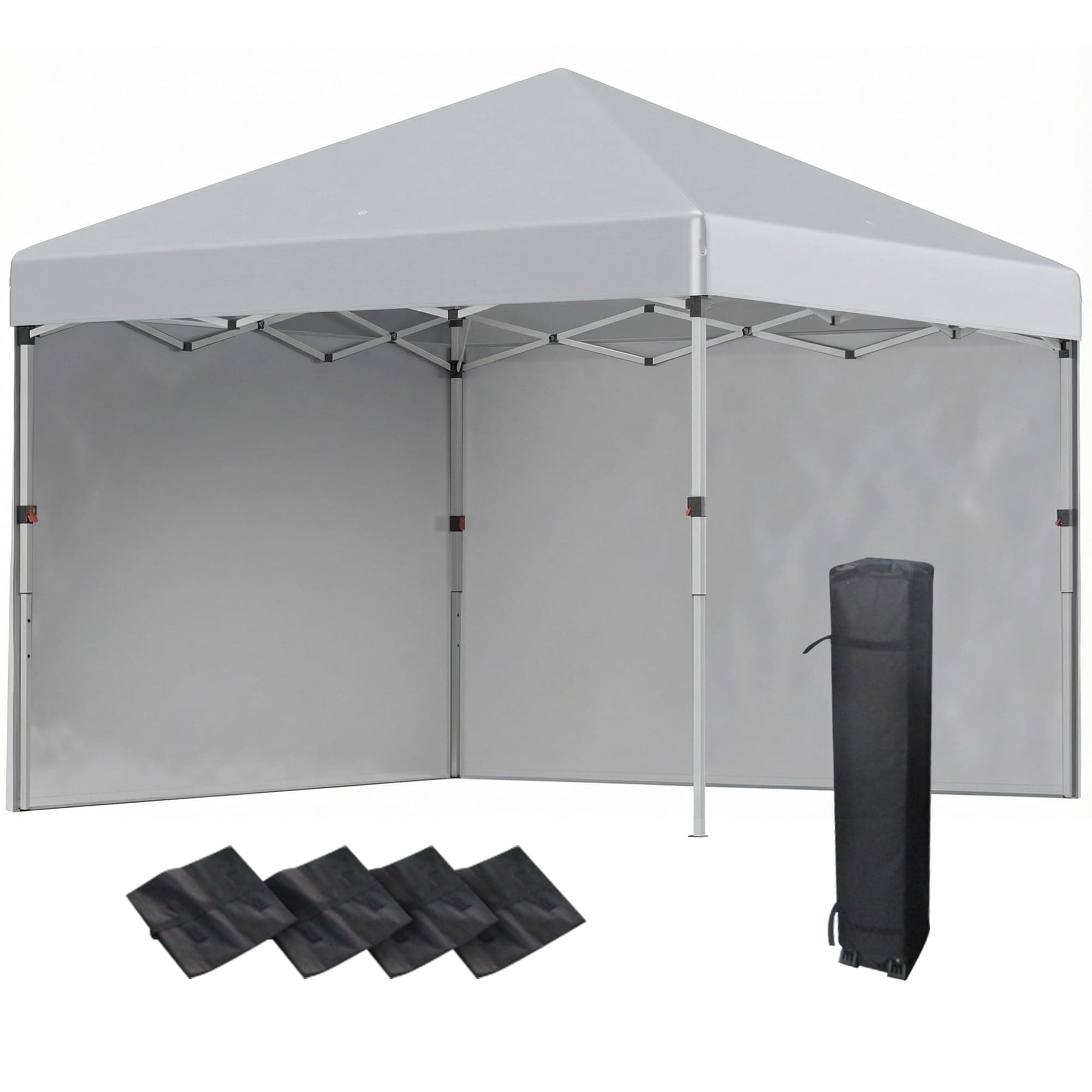 Outsunny Tonnelle de Jardin Pop-up Pliant Barnum réglable en Hauteur Protection UV 30+ 2 parois latérales - Sac de Transport Inclus - pour fête, événement Plein air - 297 x 297 x 288 cm Gris Clair