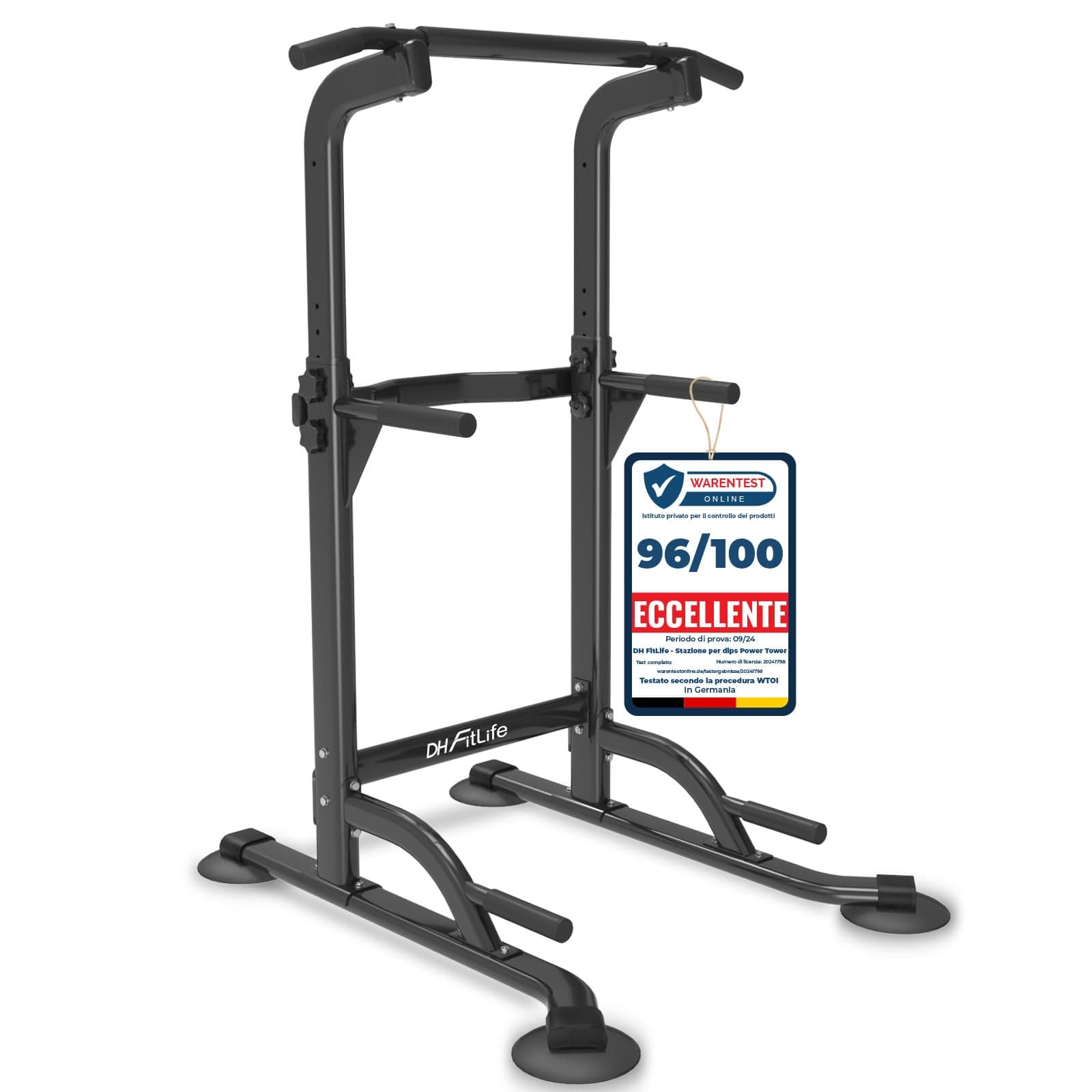 DH FitLife Power Tower Dip Station | Barra per Trazioni Autoportante 150 kg | 10 Altezze | Dip Parallele Calisthenics | Stazione Multifunzionale | Power Rack for Home Gym | Allenamento della Forza a Casa