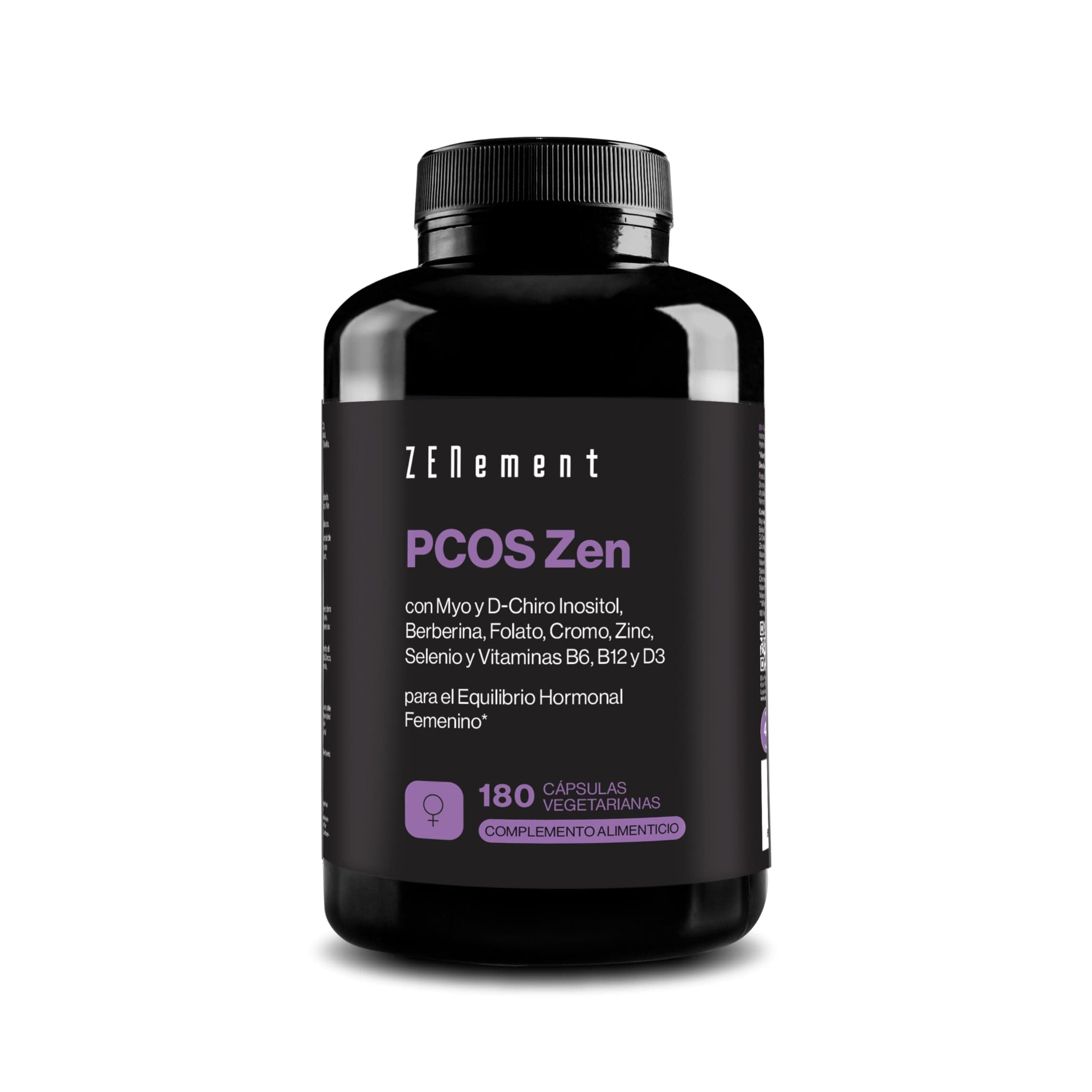 PCOS Zen - Myo/D-Chiro-Inositol Ratio 105:1, Berberina Liposomal - Zenement | con Cromo, Zinc, Selenio y Vitaminas B6 (Regulación Hormonal), B9, B12 y D3 - Vegetariano - 180 Cápsulas, 4 al Día, 45 Días