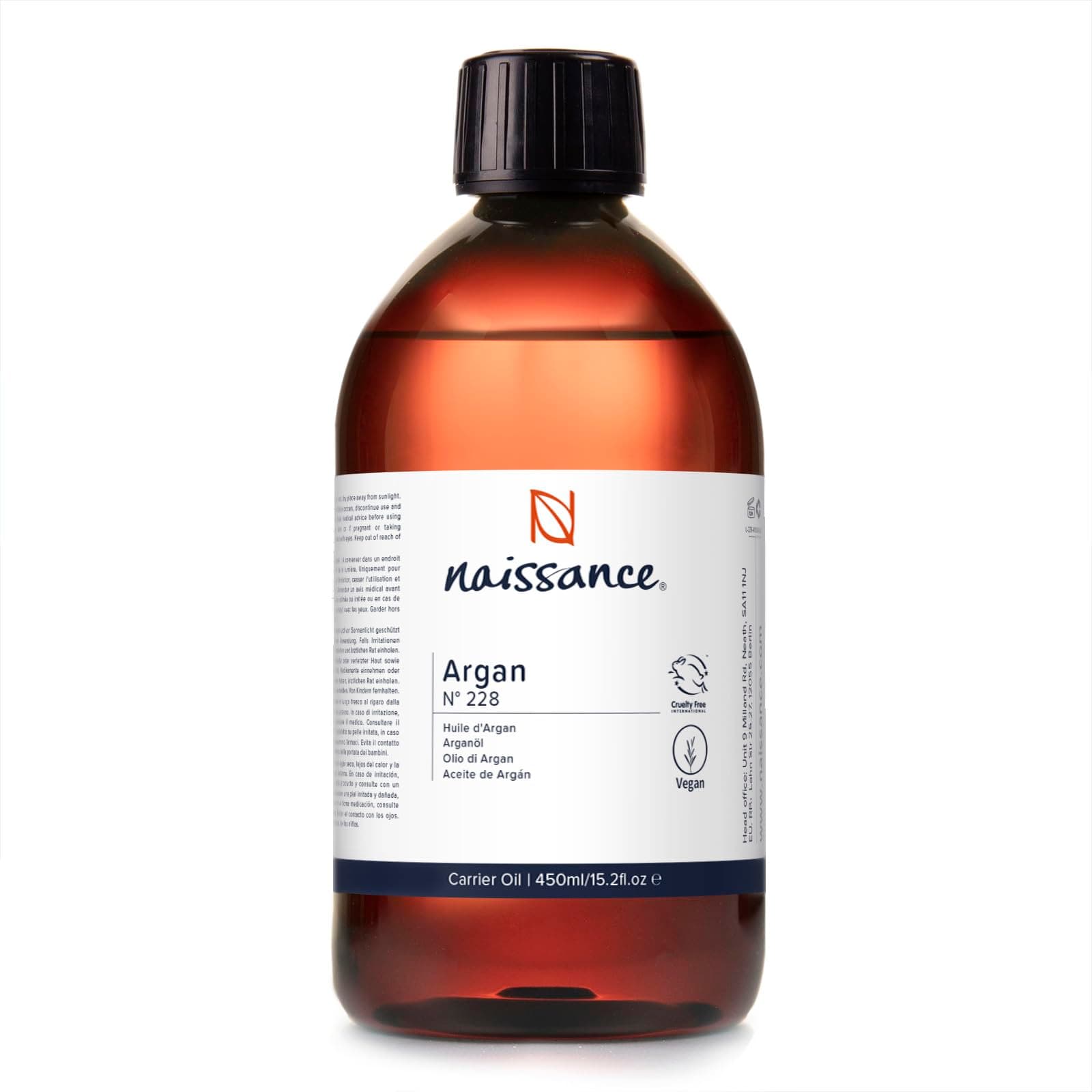Naissance Marokkanisches Arganöl (Nr. 228) - 450ml - für Haare, Gesicht, Haut, Haare, Bart & Nagelhaut