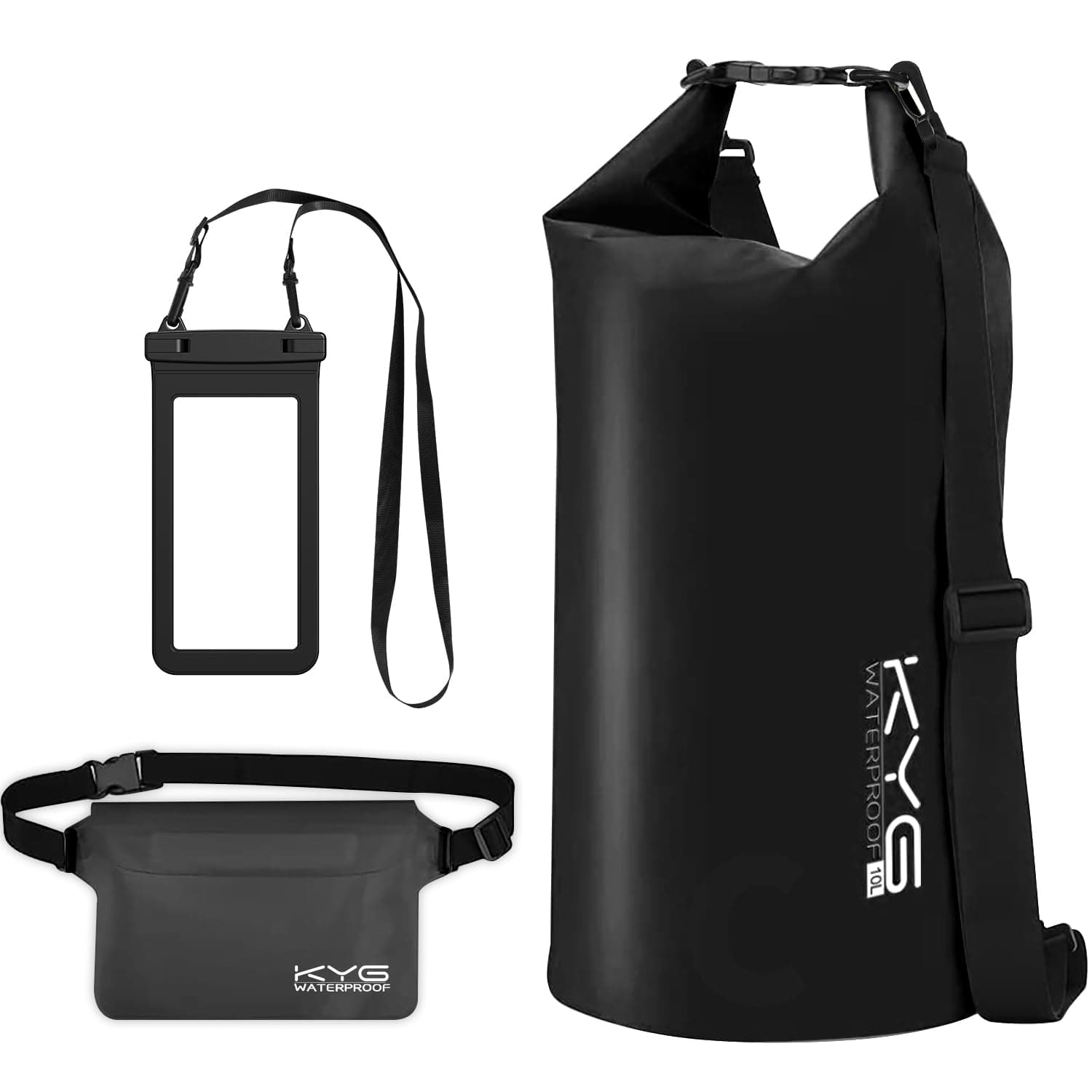 KYG Borsa Impermeabile a Tracolla Regolabile Dry Bag 5L/10L/20L Kit 3 in 1 Marsupio impermeabile, custodia per cellulare Waterproof Zaino Per Nuoto Trekking Surf Rafting Campeggio