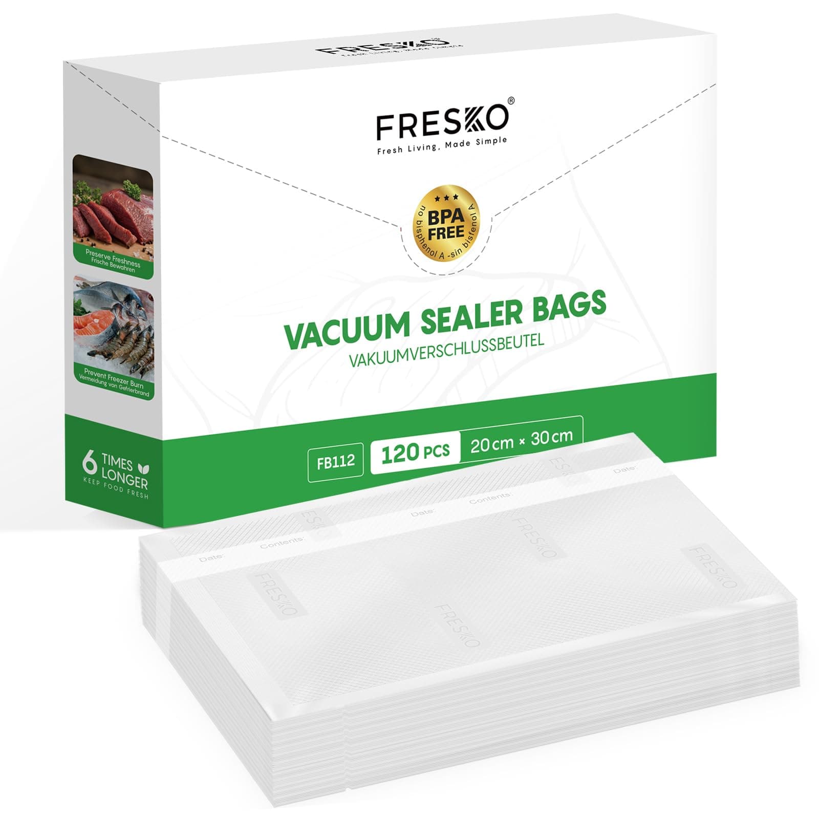 FRESKO Sacs Sous Vide Alimentaire, 20x30 cm 120 Sachets, Gaufrés Commerciaux, Conservation, Congélation et Cuisson Sous Vide, sans BPA, adaptés à Toutes les Machine
