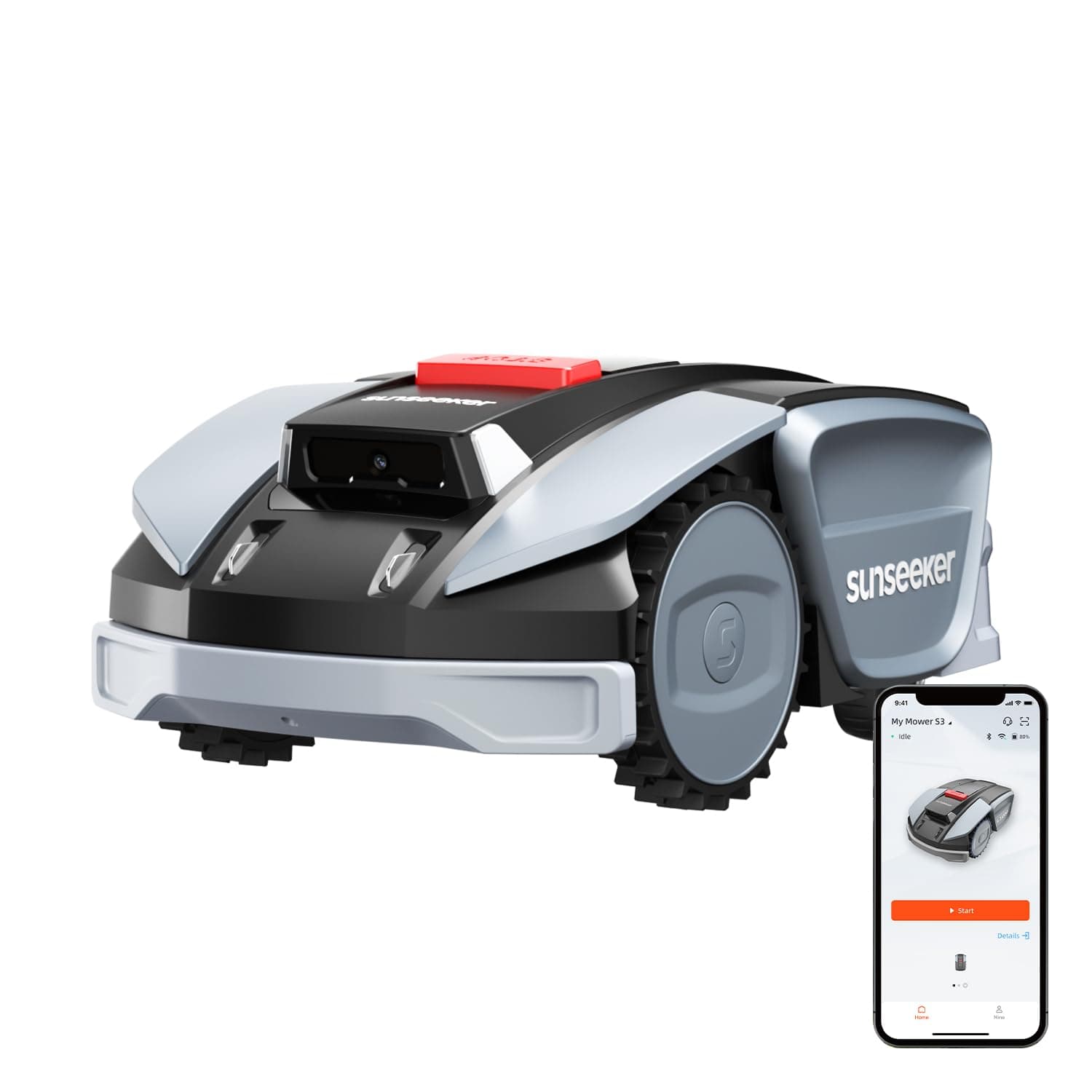 Sunseeker S3 Robot Tondeuse sans Fil Périphérique pour 800 m² – Navigation RTK + Vision IA, Cartographie Automatique, Évitement Intelligent des Obstacles, Gestion Multi-Zones, Contrôle via Application