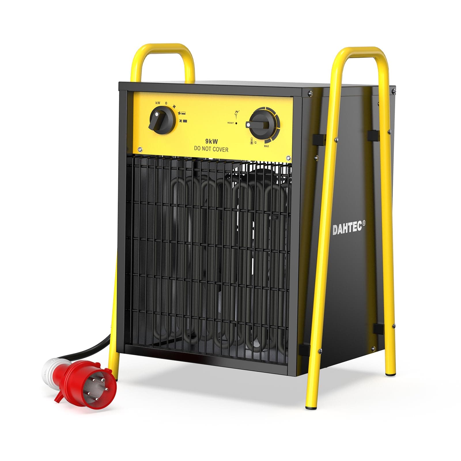 DAHTEC Industriel Chauffage électrique 9 KW Renforcé - Carcasse Acier | Portatifs pour Chantiers, Chauffage Soufflant, Thermostat & Protection Surchauffe, Idéal Chantier/Garage/Serre Agricole