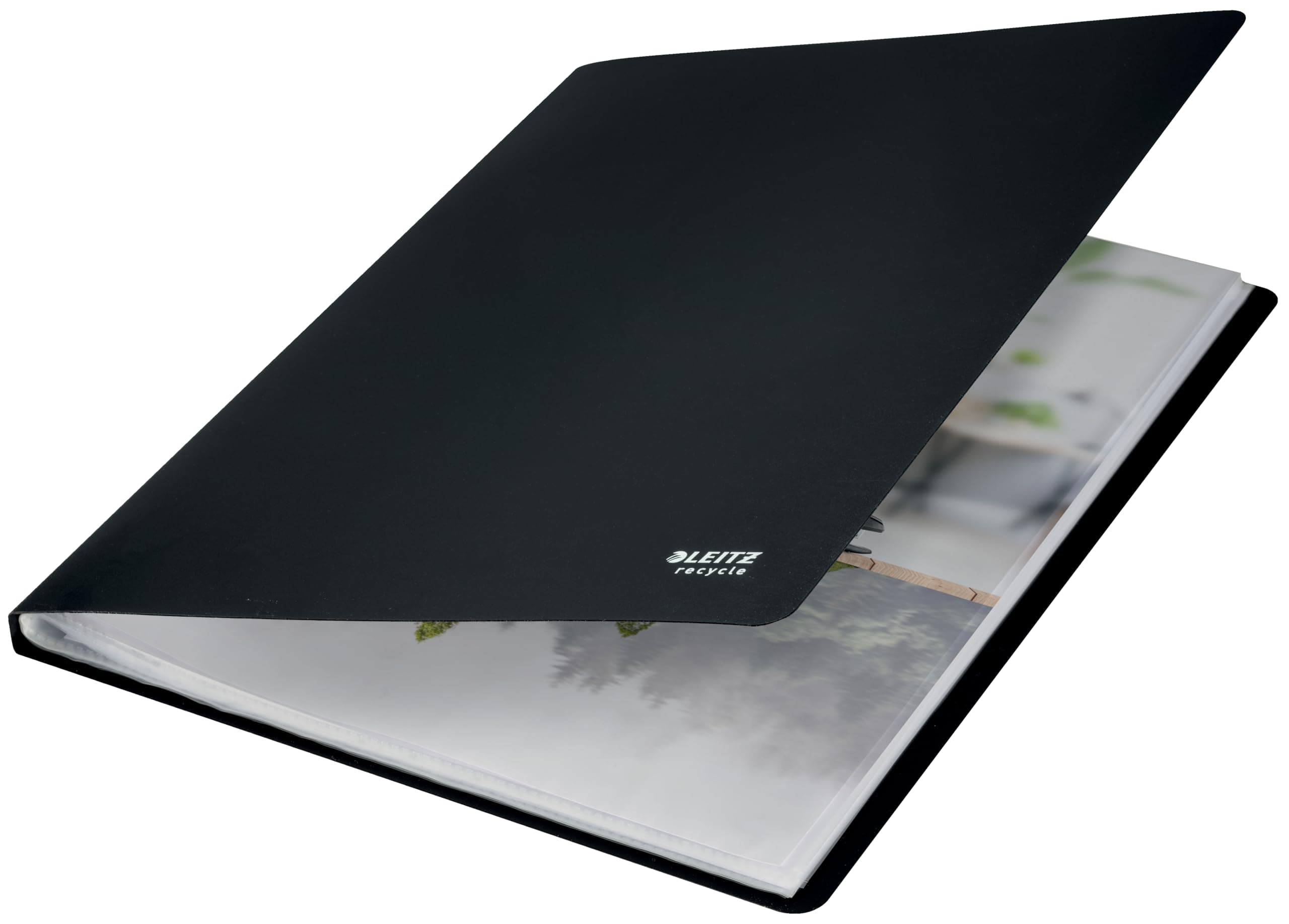 Leitz A4 Reliure Protège-Documents, 20 Pochettes Plastifiées Fixes Incluses, Capacité 40 Feuilles, 100% Recyclable, Écologique, Recycle, Noir, 46760095