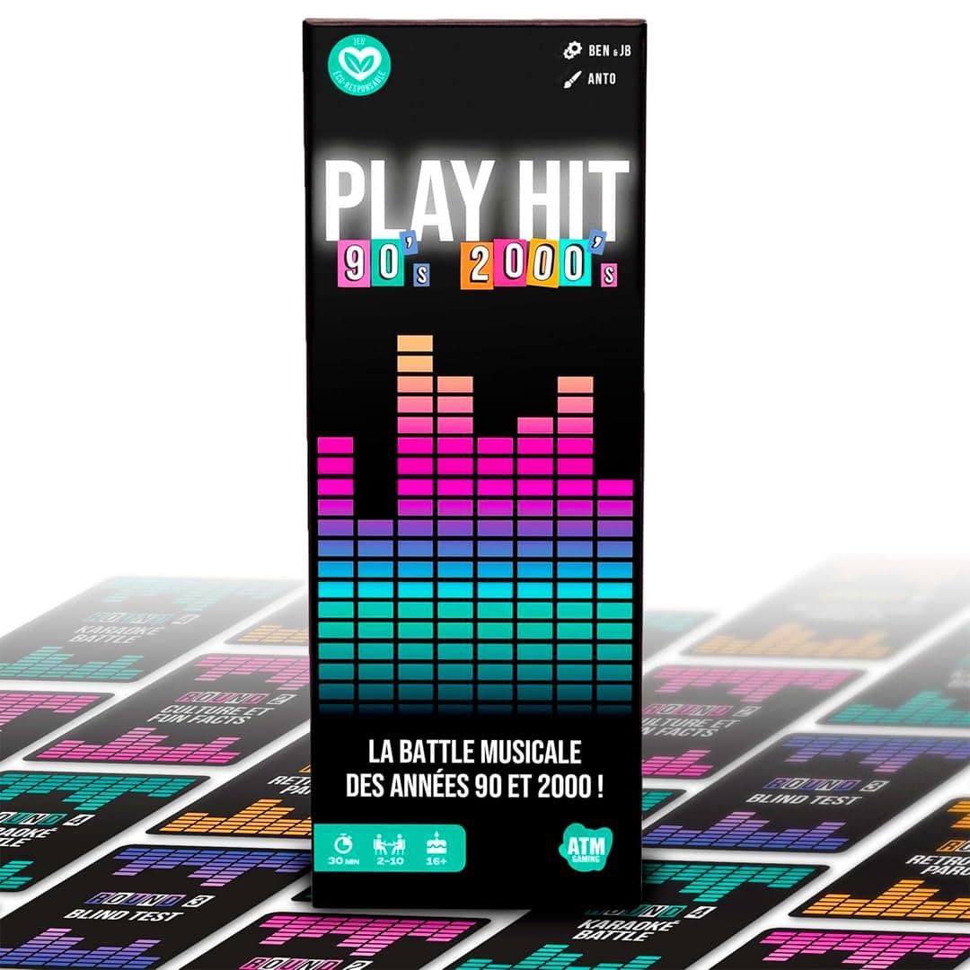 ATM Gaming Play Hit - Jeu de Société - Quiz Musiques des Années 90 et 2000 - Parfait pour Mettre l'ambiance - Jeu de Cartes - Jeux de société Amis et Famille - 2 à 10 Joueurs