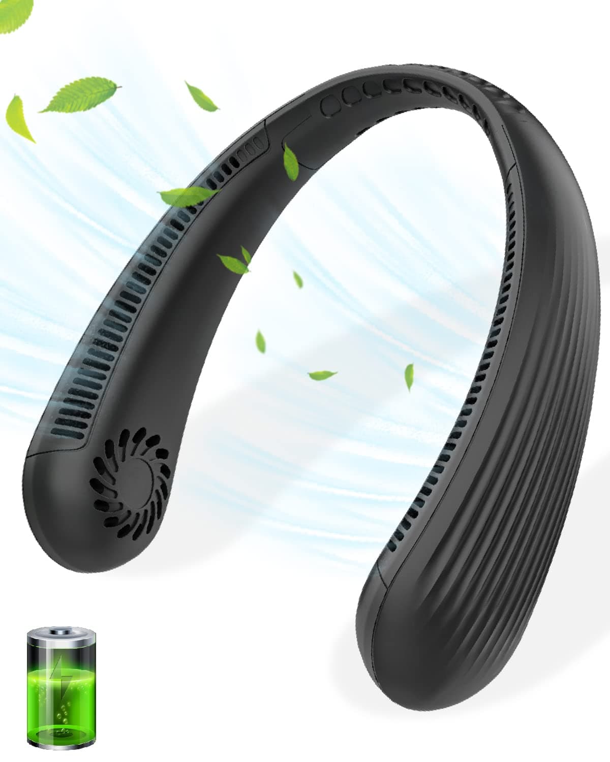 Kouric Ventilateur de Cou Portable Sans Pale, Ventilateur Nuque Silencieux Mains Libres, Batterie 3000mAh Rechargeable USB Autonomie Jusqu'à 8 Heures et 3 Vitesses, Léger pour Voyage Camping Travail