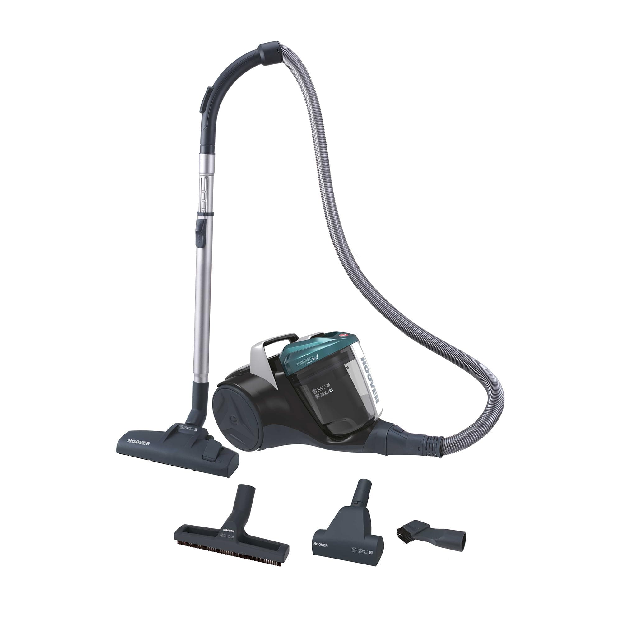 Hoover BR71_B30, Aspirapolvere a traino senza sacco, 700 W, 2 litri capacità bin, 78 Decibel, Mini turbo spazzola, Nero/Verde/Grigio Fumo