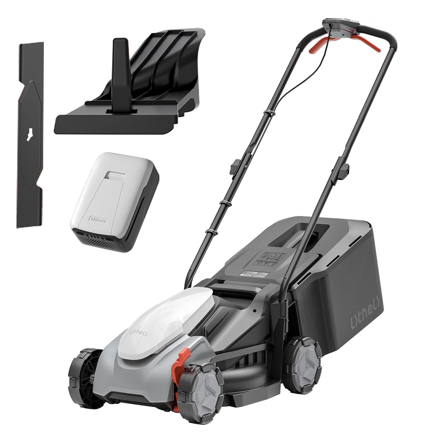 Litheli Tagliaerba Tosaerba a Batteria 33cm, 5.0Ah Batteria, Altezza Regolabile 25-65mm, Sacco 35L, per Prati Fino a 300m² (Motore senza spazzole)