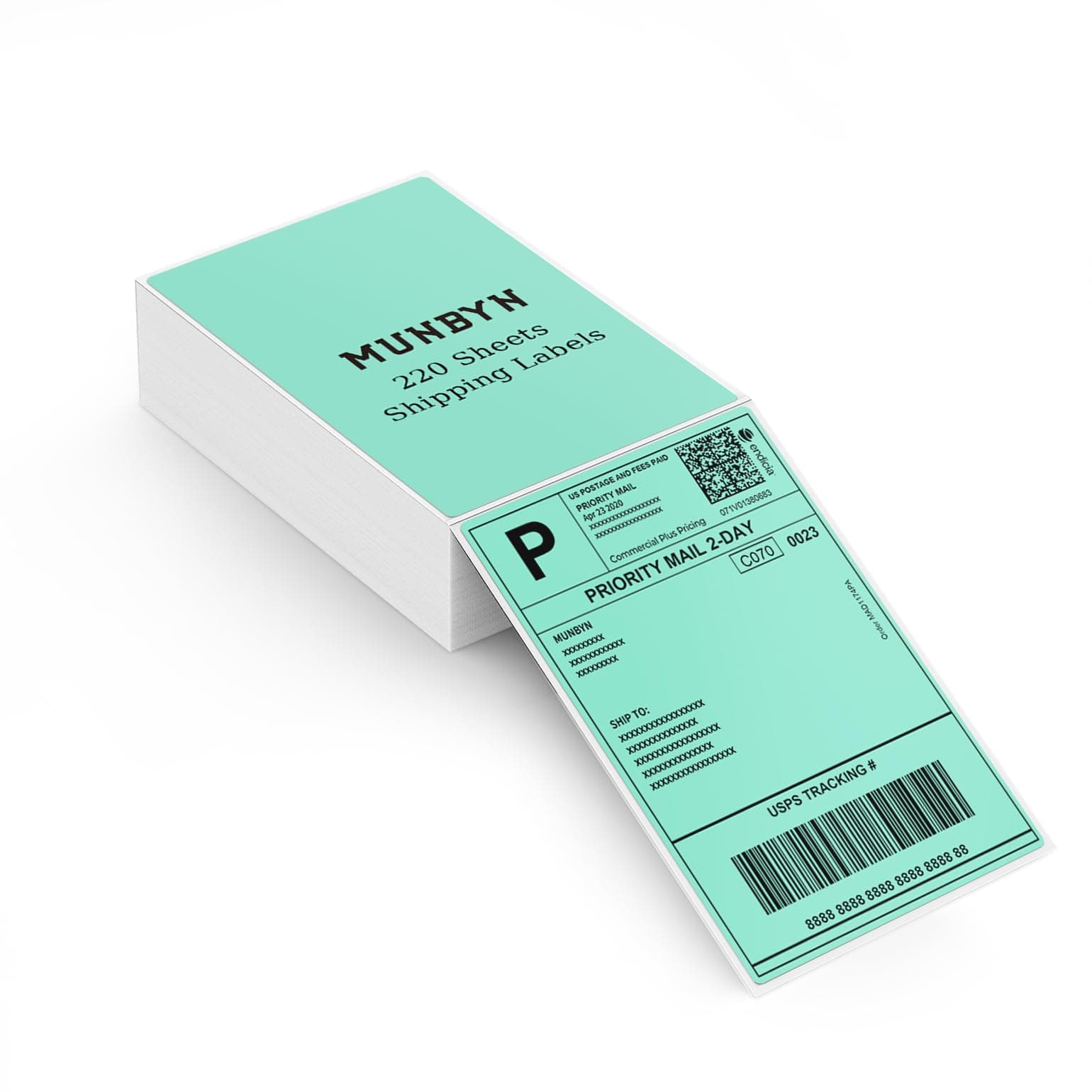 MUNBYN Etiquetas térmicas directas, 102 x 152 mm, 220 etiquetas/pila, DHL etiquetas de envío plegadas para impresora térmica, etiquetas de envío permanentes para paquetes de envío, 4 x 6 pulgadas