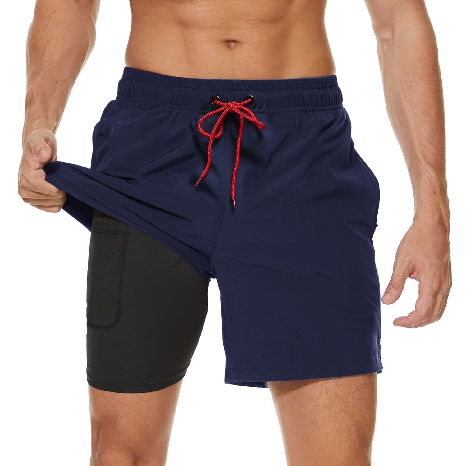 Arcweg Costume da Bagno da Uomo con Boxer Slip Foderato Pantaloncini da Bagno Fodera a Compressione 2 in 1 Pantaloncini da Spiaggia con Tasca con Cerniera Surf