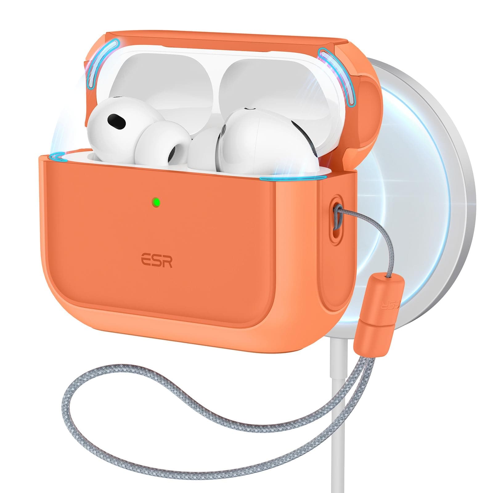 ESR Hülle für AirPods Pro 3, kompatibel mit AirPods Pro 3. Generation (2025), MagSafe-kompatibel, Vollschutz-Hülle mit Handschlaufe, Orange