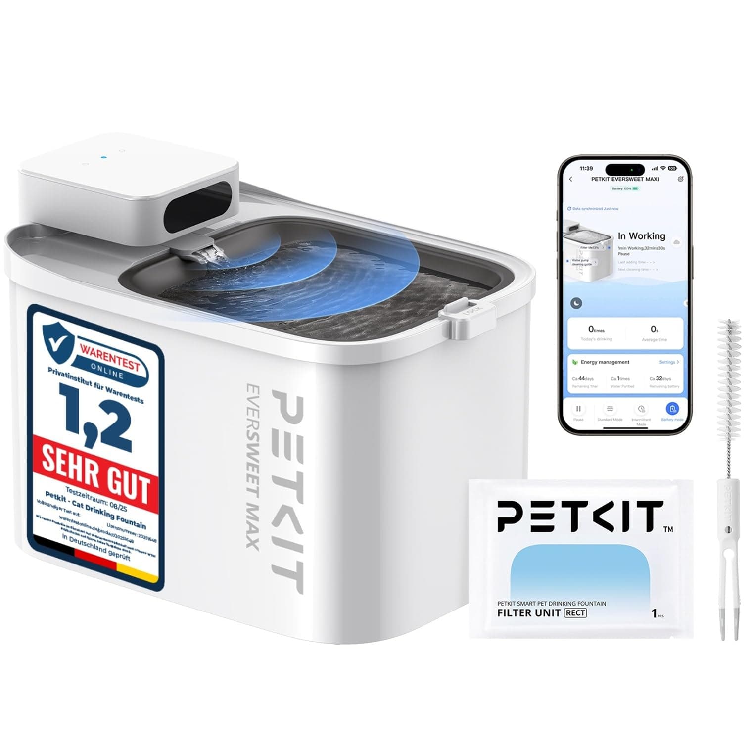 PETKIT EVERSWEET MAX Fuente para Gatos Sin Cable, con Sensor de Movimiento, Control de App, con 5000mAh Batería Recargable, 3L Bebedero Gatos Automático, Bandeja de Acero Inoxidable