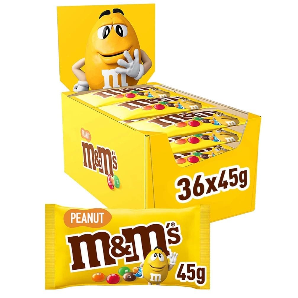 M&M'S PEANUT Bonbons Chocolat au Lait & Cacahuètes 36 Sachets de 45g | Bonbons chocolat M&M'S au lait avec cacahuètes croquantes en Grand format pratique à partager pour vos pauses gourmandes