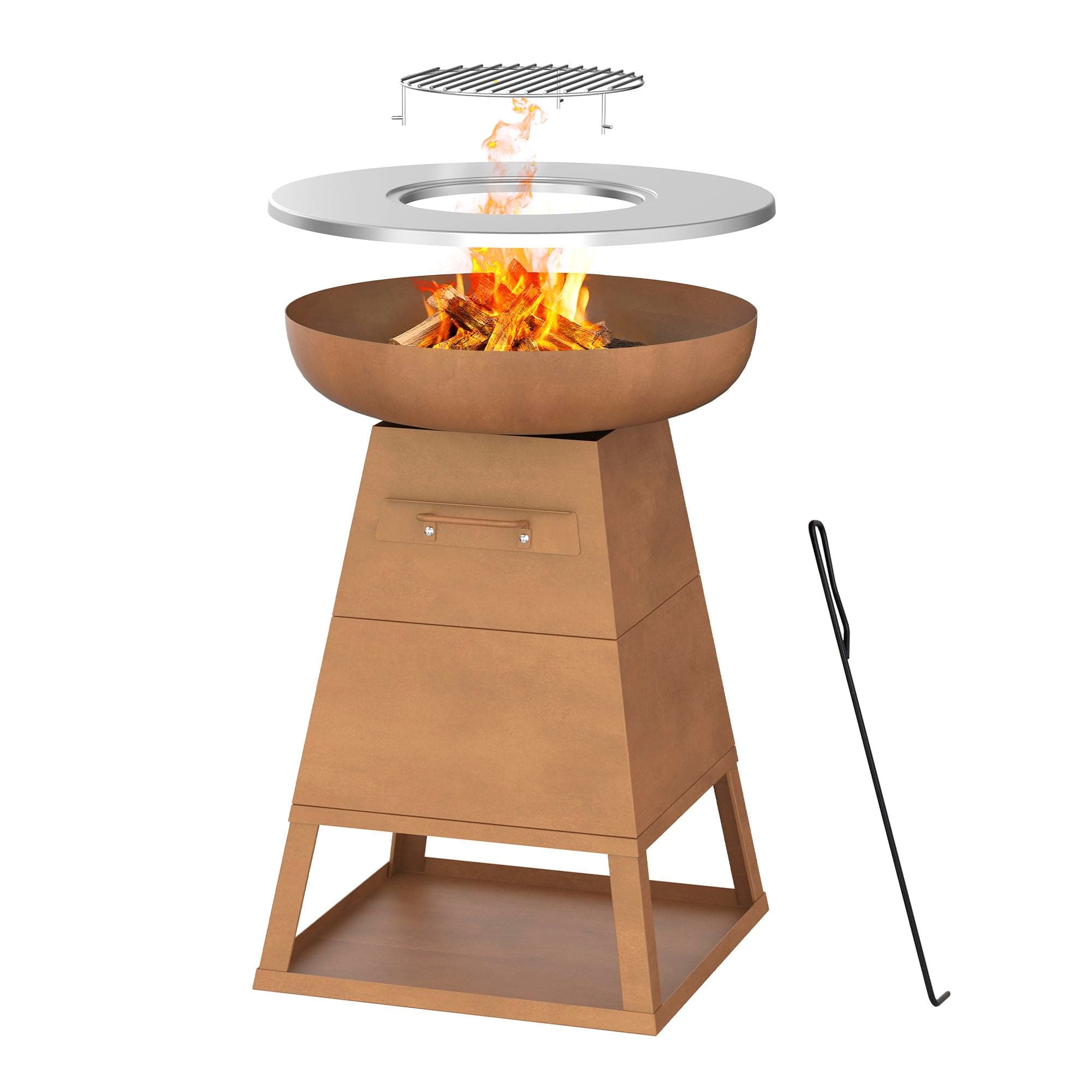 BALI OUTDOORS Braséro Plancha Rouillé en bois extérieur Cheminée Jardin