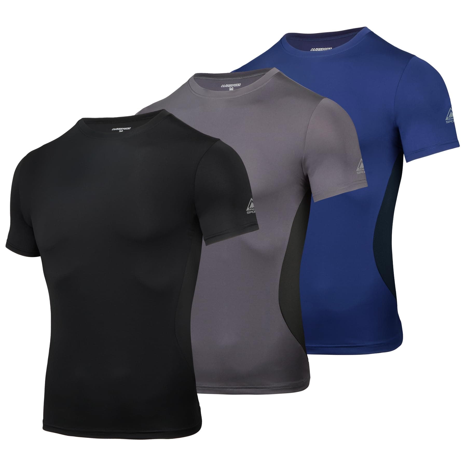 AMZSPORT Maglietta a Compressione da Uomo, a Maniche Corte, Funzionale, Cool Dry, per Allenamento e Corsa