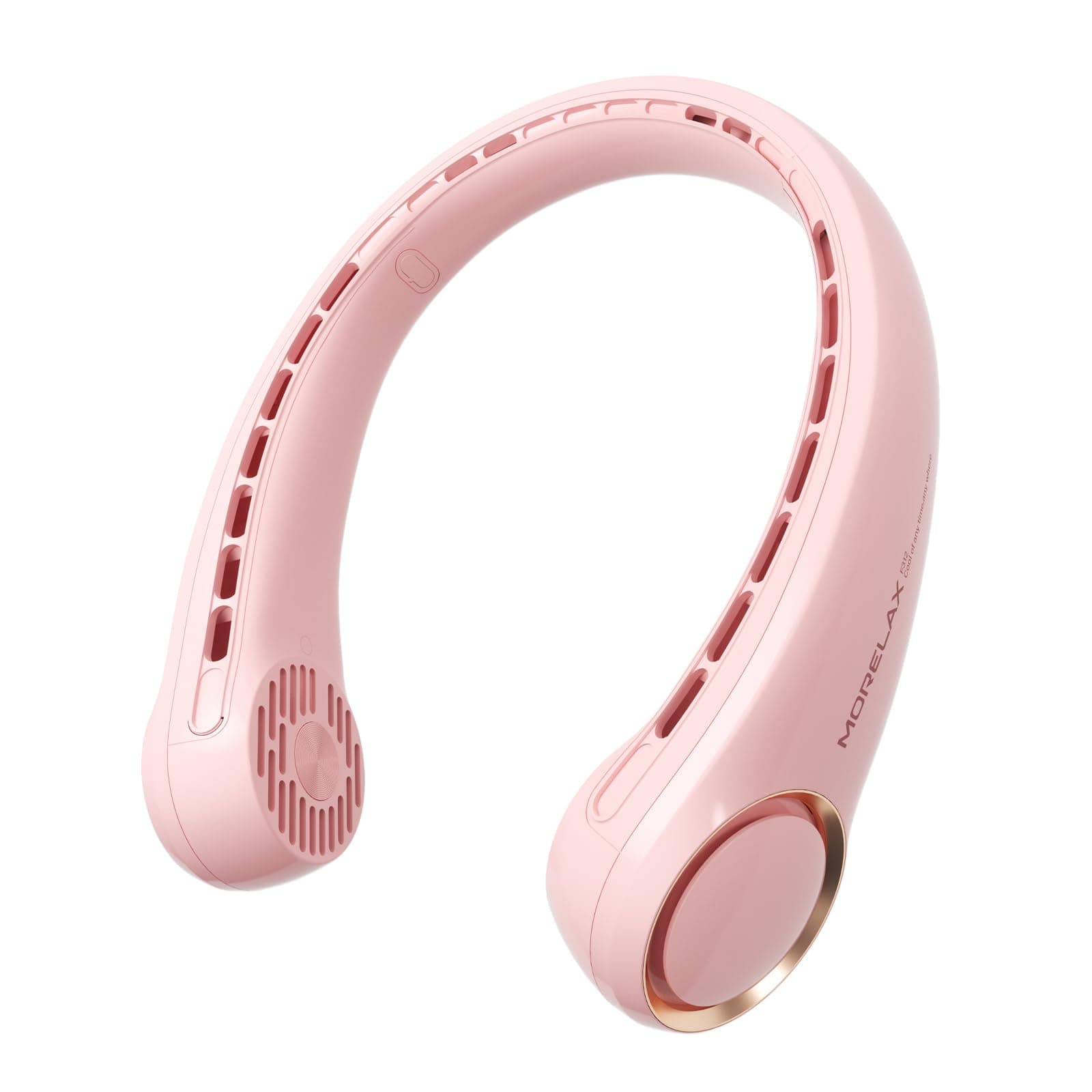 Morelax Ventilatore da Collo Portatile, Design Moderno, 360° Flusso d'Aria, 3 Velocità Regolabili, Silenzioso, Batteria USB 4000mAh, Leggero e Compatto, Ideale per Viaggi, Escursioni e Casa, Rosa