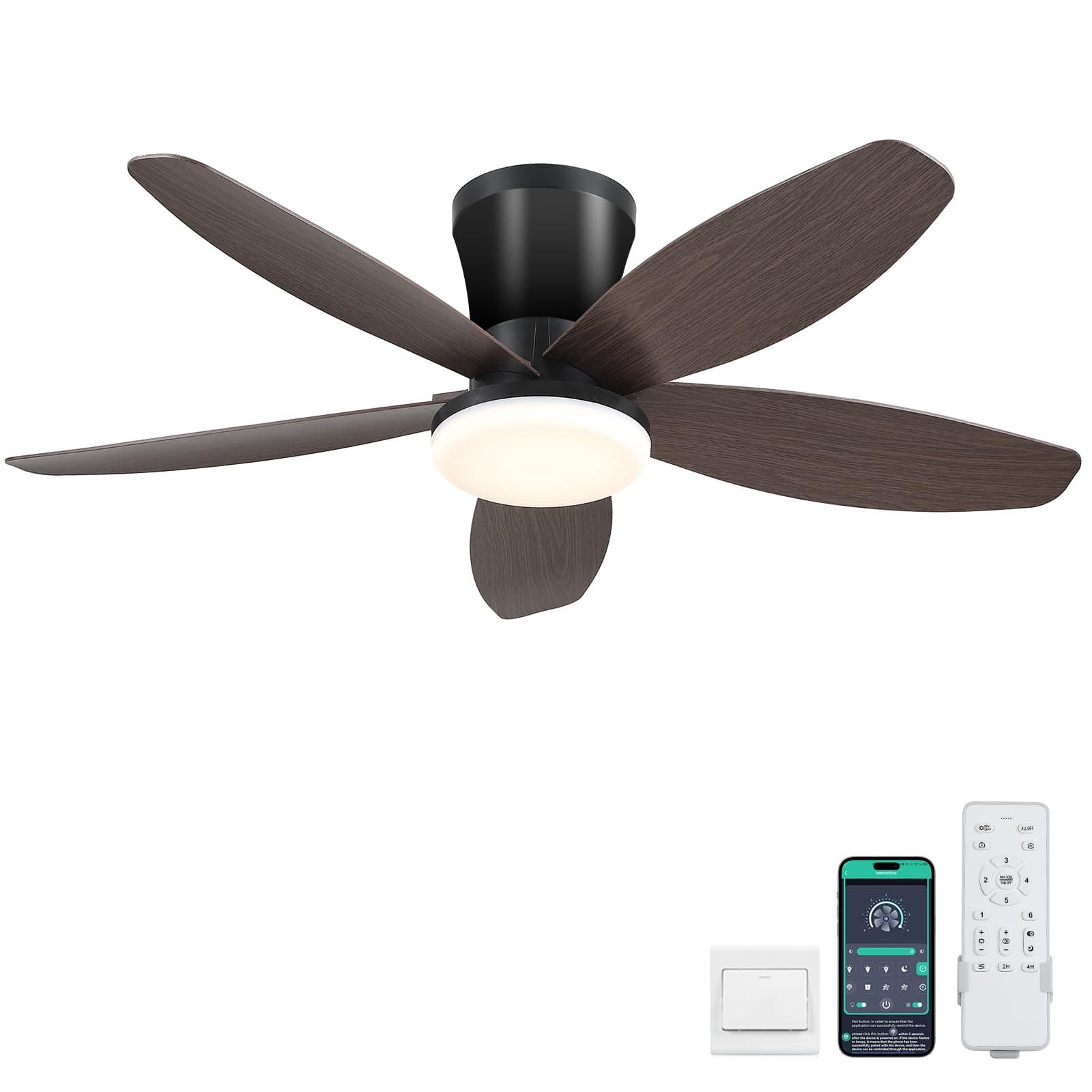 Surtime Ventilatori a soffitto con luci-92CM Ventilatore a soffitto a basso profilo con luce e controllo remoto/APP,LED dimmabili Ventilatori a soffitto moderni per camera da letto(Marrone)