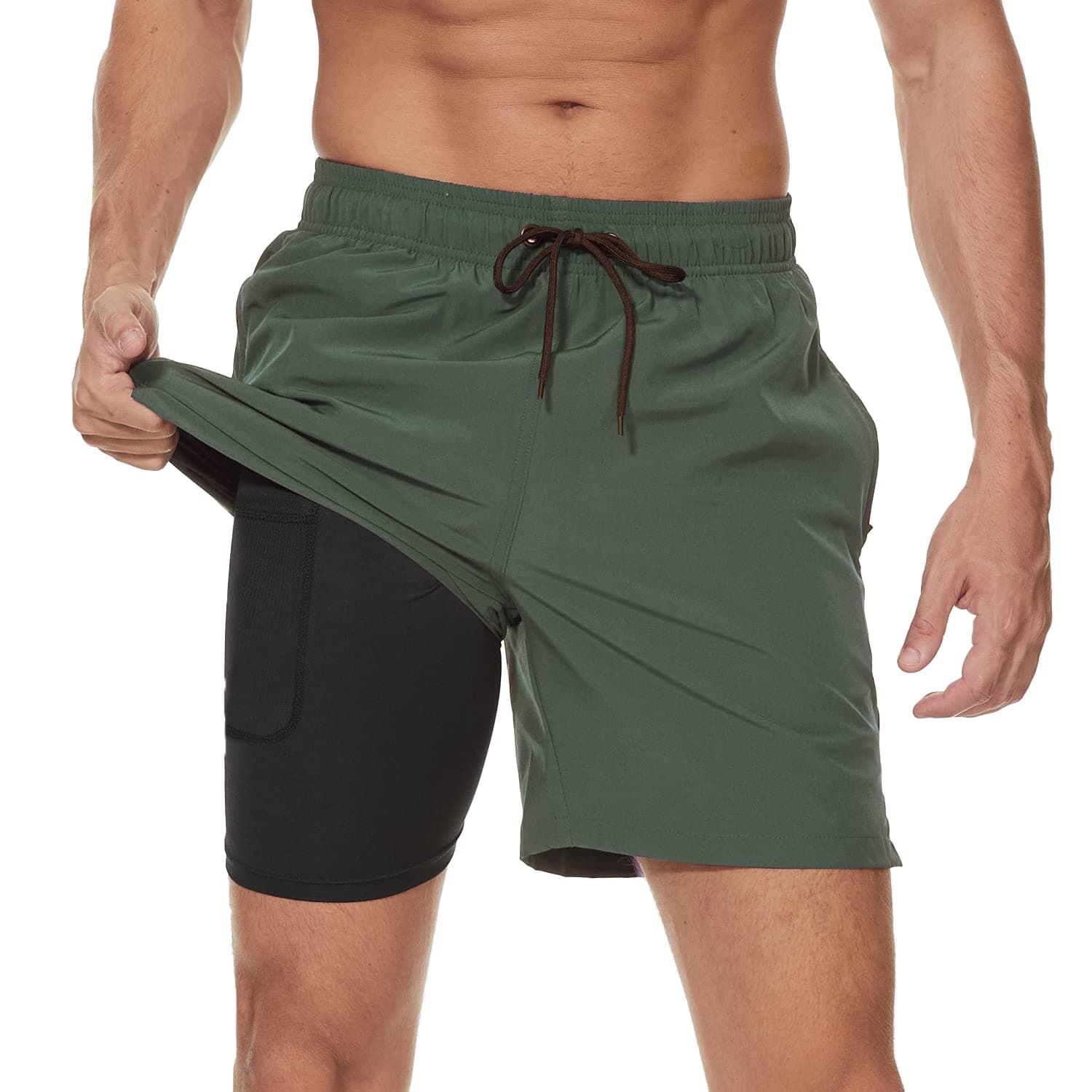 Arcweg Costume da Bagno da Uomo con Boxer Slip Foderato Pantaloncini da Bagno Fodera a Compressione 2 in 1 Pantaloncini da Spiaggia con Tasca con Cerniera Surf