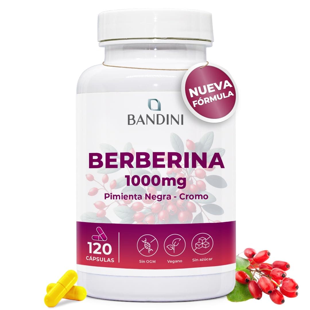 Bandini® Berberina 120 Cápsulas 1000mg - 97% de Berberis Aristata - | Rica en Alcaloides - Suplemento de Berberine Apto para Veganos - Berberin HCl Pura + Cromo y Pimienta Negra, Máxima Absorción