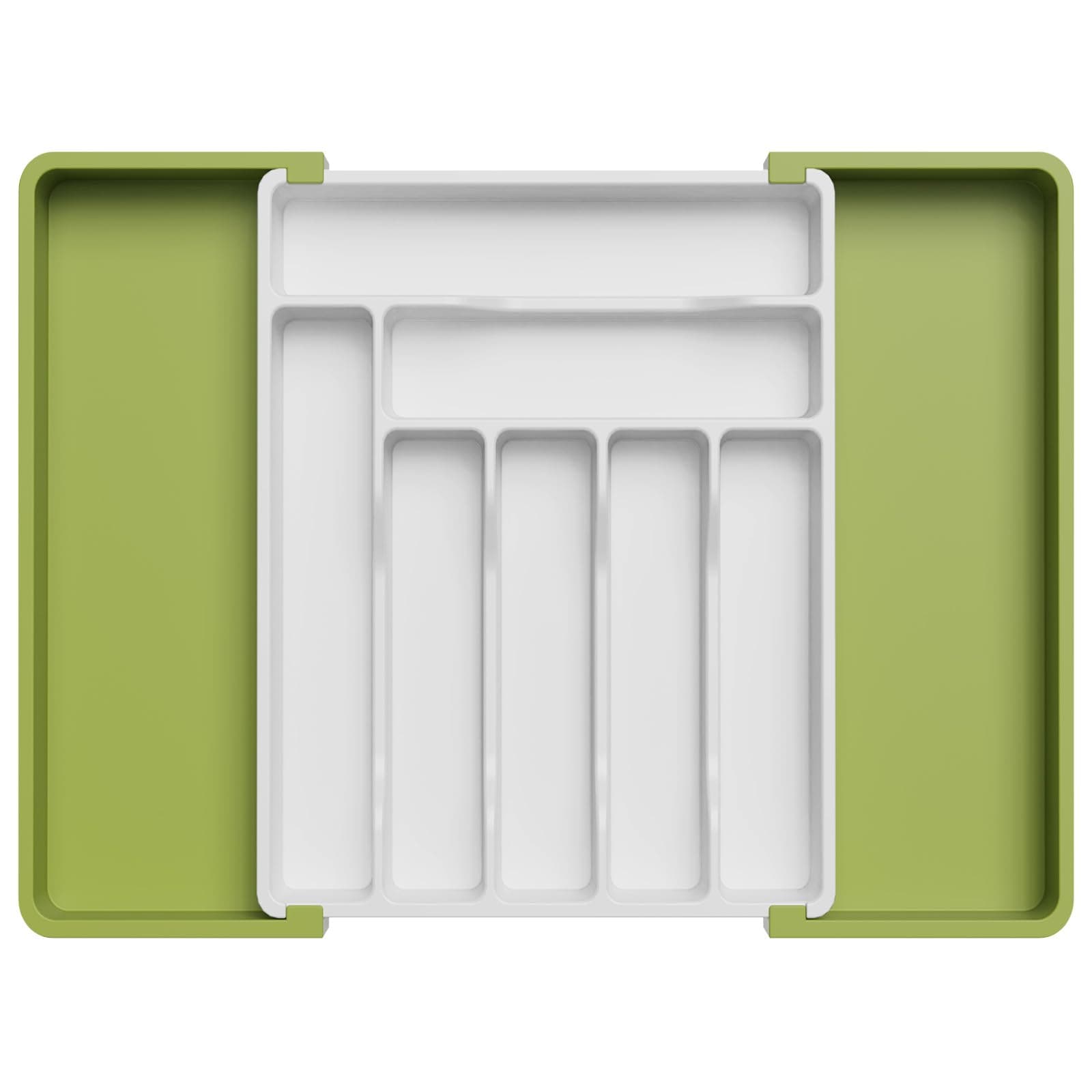 Lifewit Range Couverts pour Tiroir, Rangement Couvert Extensible et Ajustable pour Tiroir de Cuisine, Support de Rangement en Plastique pour Cuillères, Fourchettes, Couteaux, Grand, Vert et Blanc