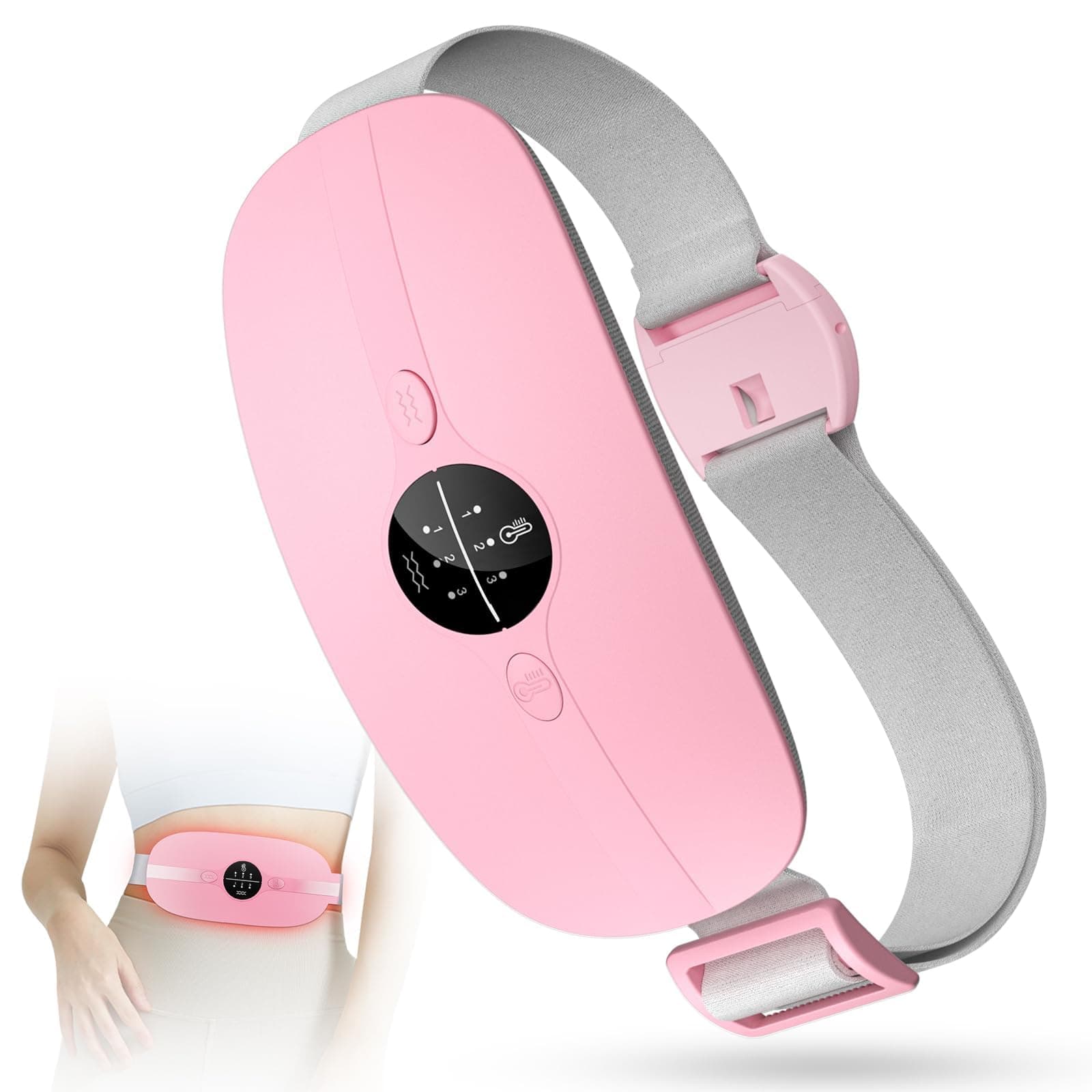 Coussin Chauffant Menstruel, Ceinture Chauffante Ventre Coussin de Massage Chauffant, 3 Niveaux de Température 3 Modes de Massage pour Soulage les Douleurs Abdominales Menstruelles (Rose)